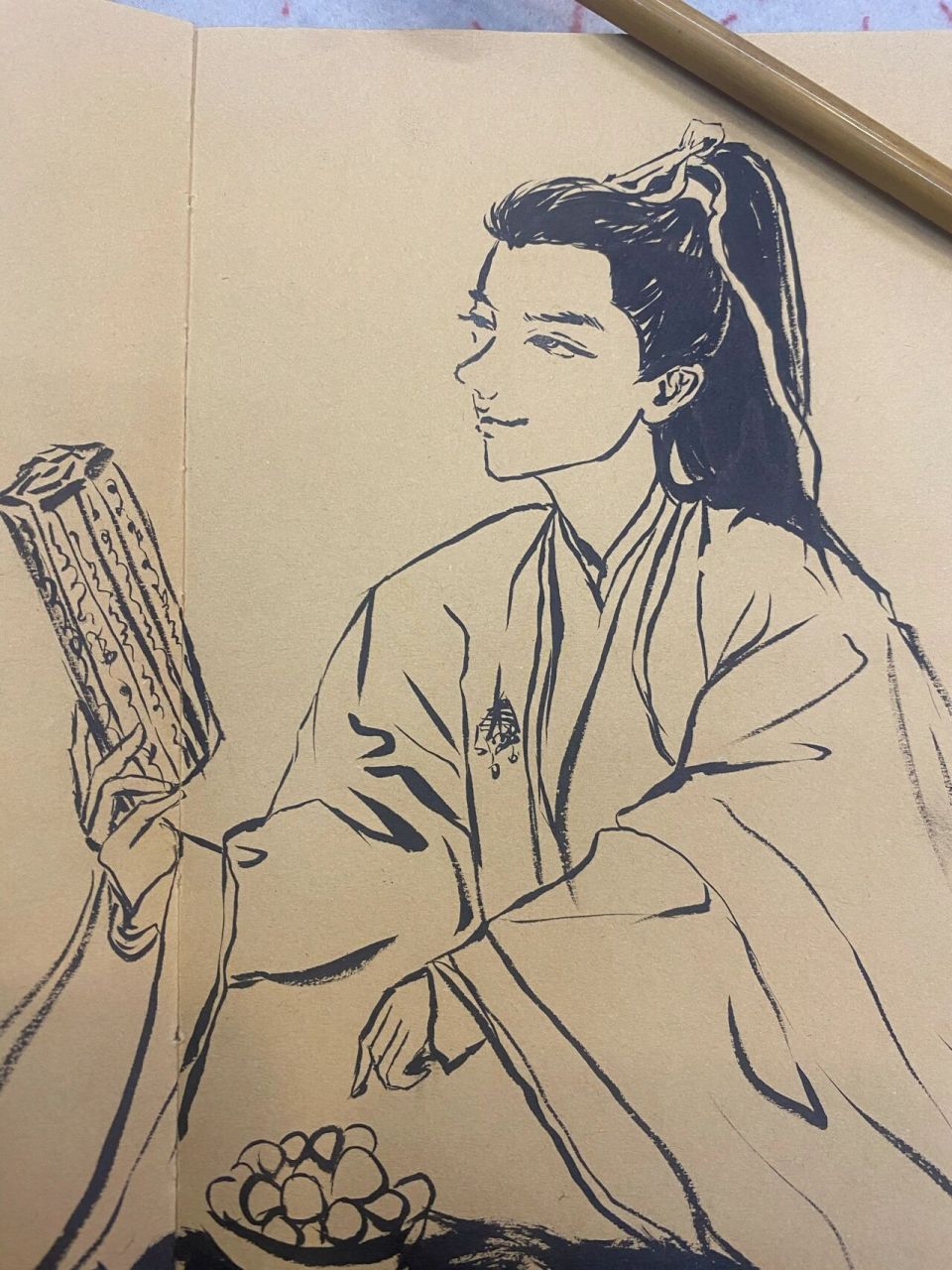 用毛笔画一张速写 好看的人太难画了,技术不到家呀!