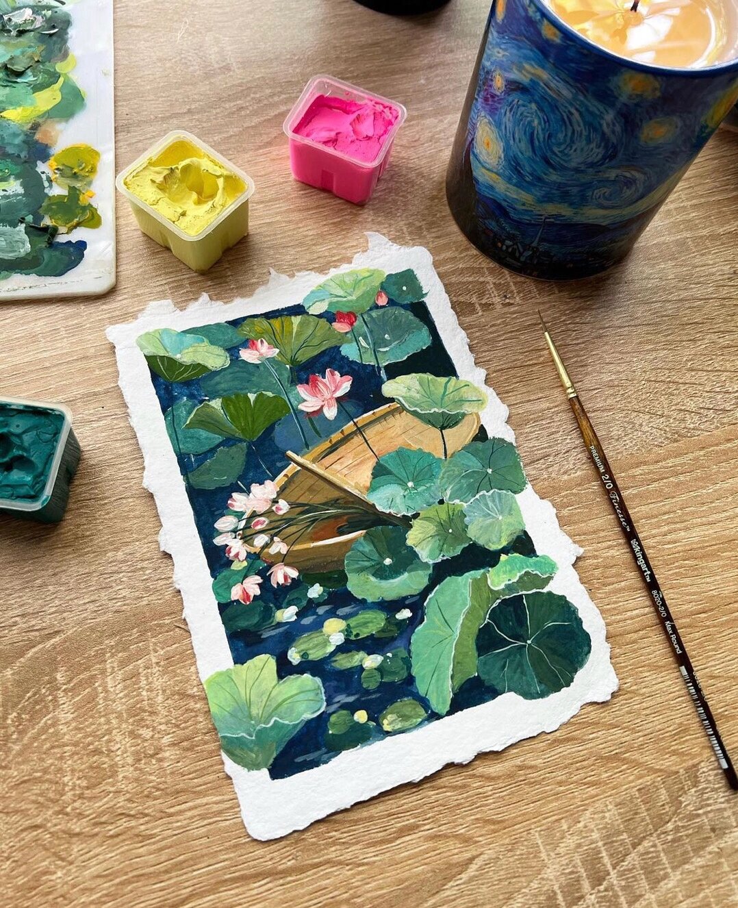 适合一二年级练习的夏日主题水粉画.