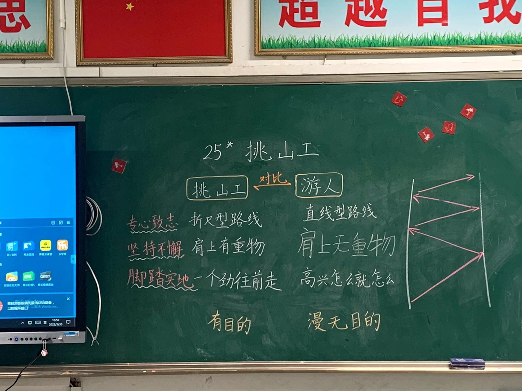 挑山工板书  第25课《挑山工》 周一早上 阴雨绵绵