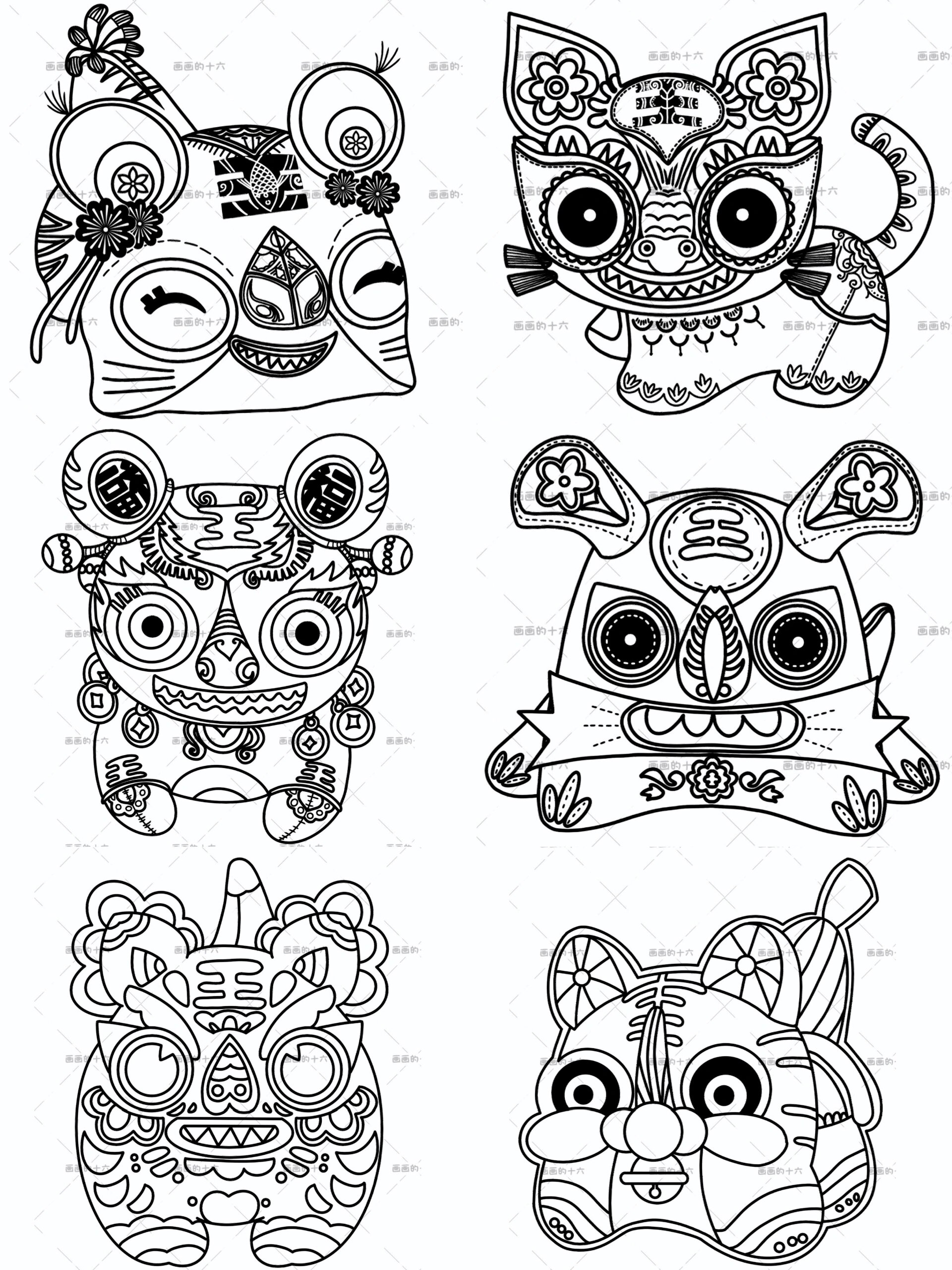 非遗素材—布老虎素材线稿分享