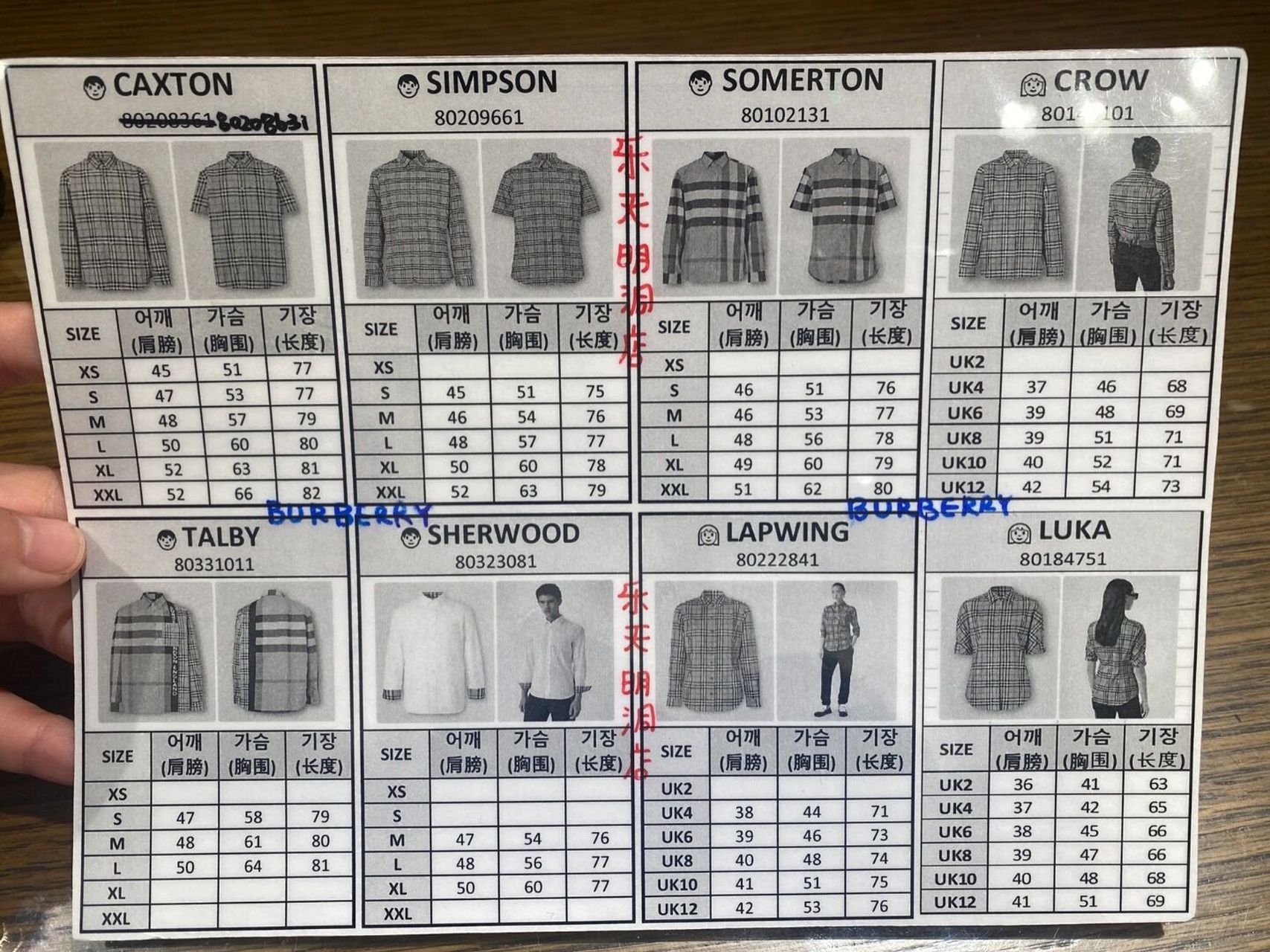 了不同尺码的不同型号的尺寸 宝宝可以参考看一下巴宝莉衬衣burberry