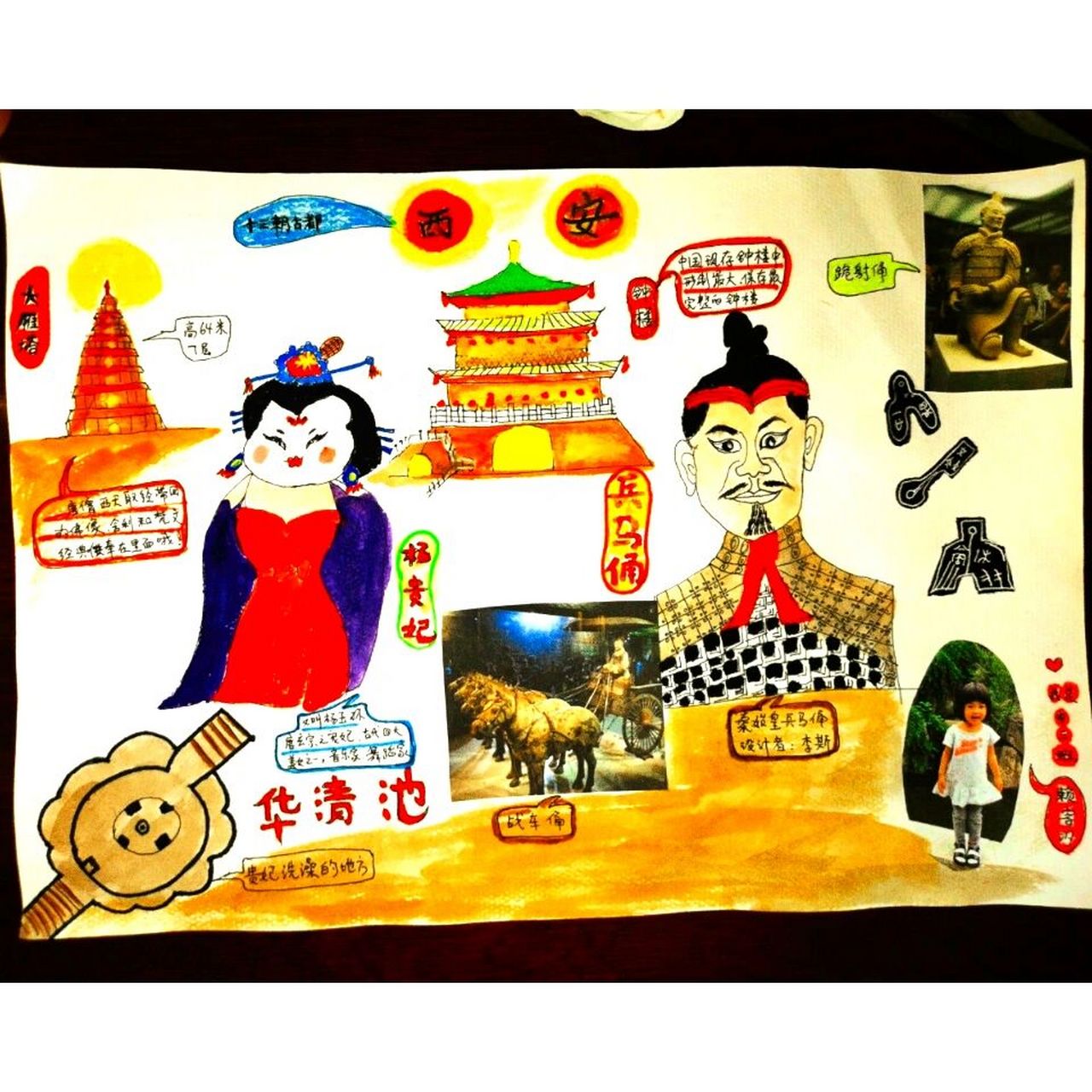 幼儿园手抄报西安兵马俑钟楼华清池杨贵妃 🌙💫熬夜完成的手抄报