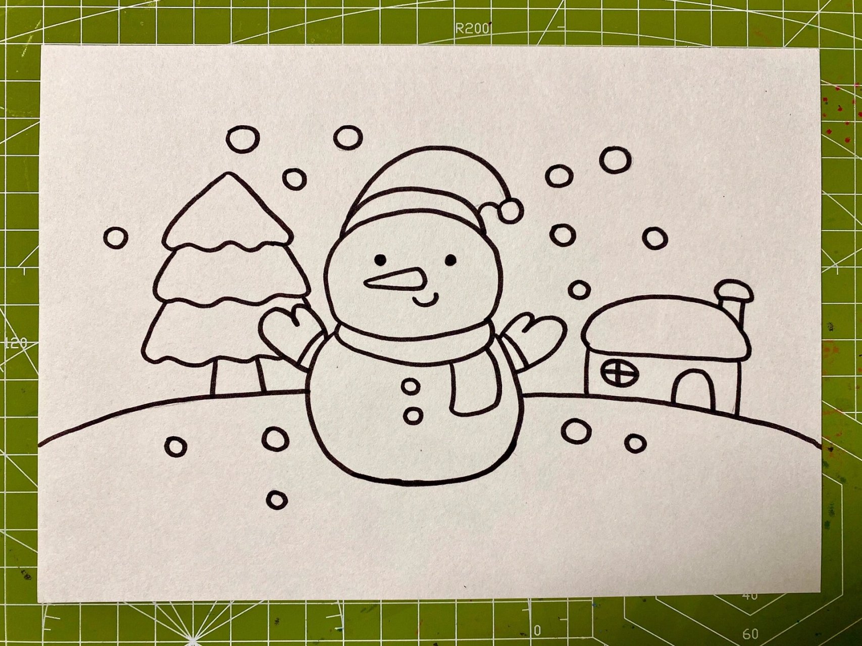 幼儿园儿童画:《冬天里的小雪人》