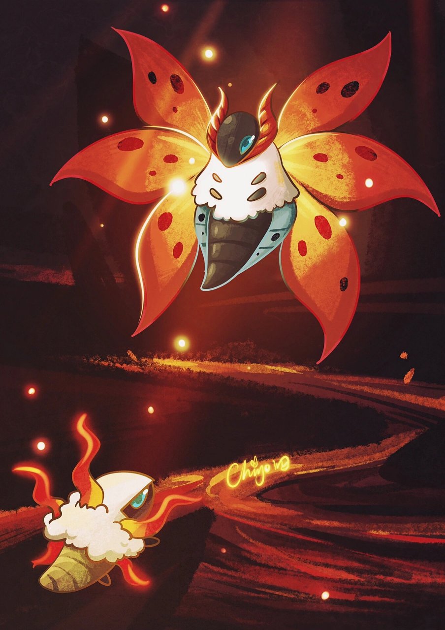 宝可梦同人|火神蛾*雪绒蛾 两只蛾子你们更喜欢哪个呢?