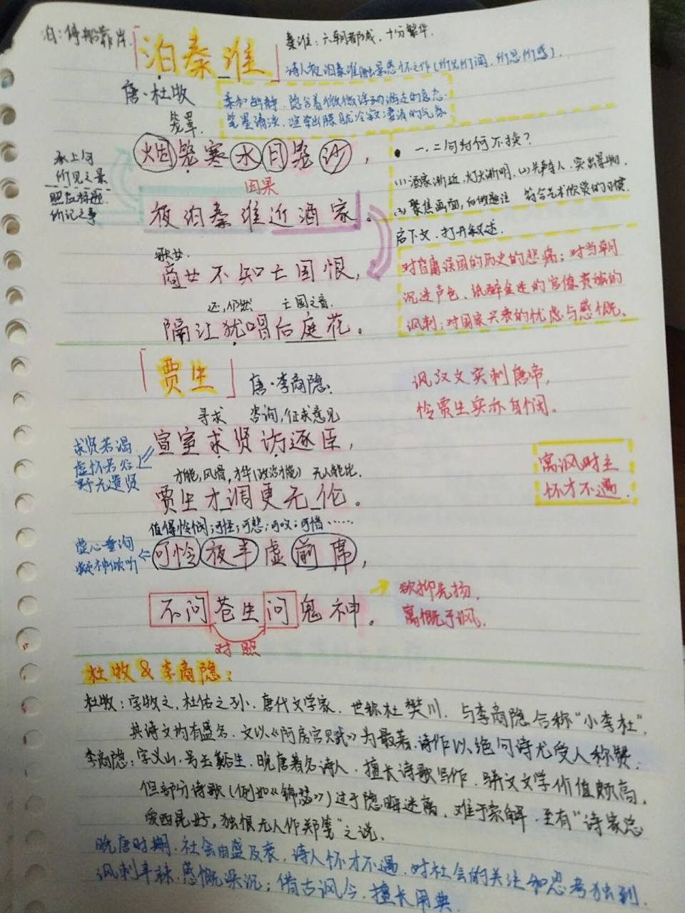 语文七下《泊秦淮》《贾生》笔记