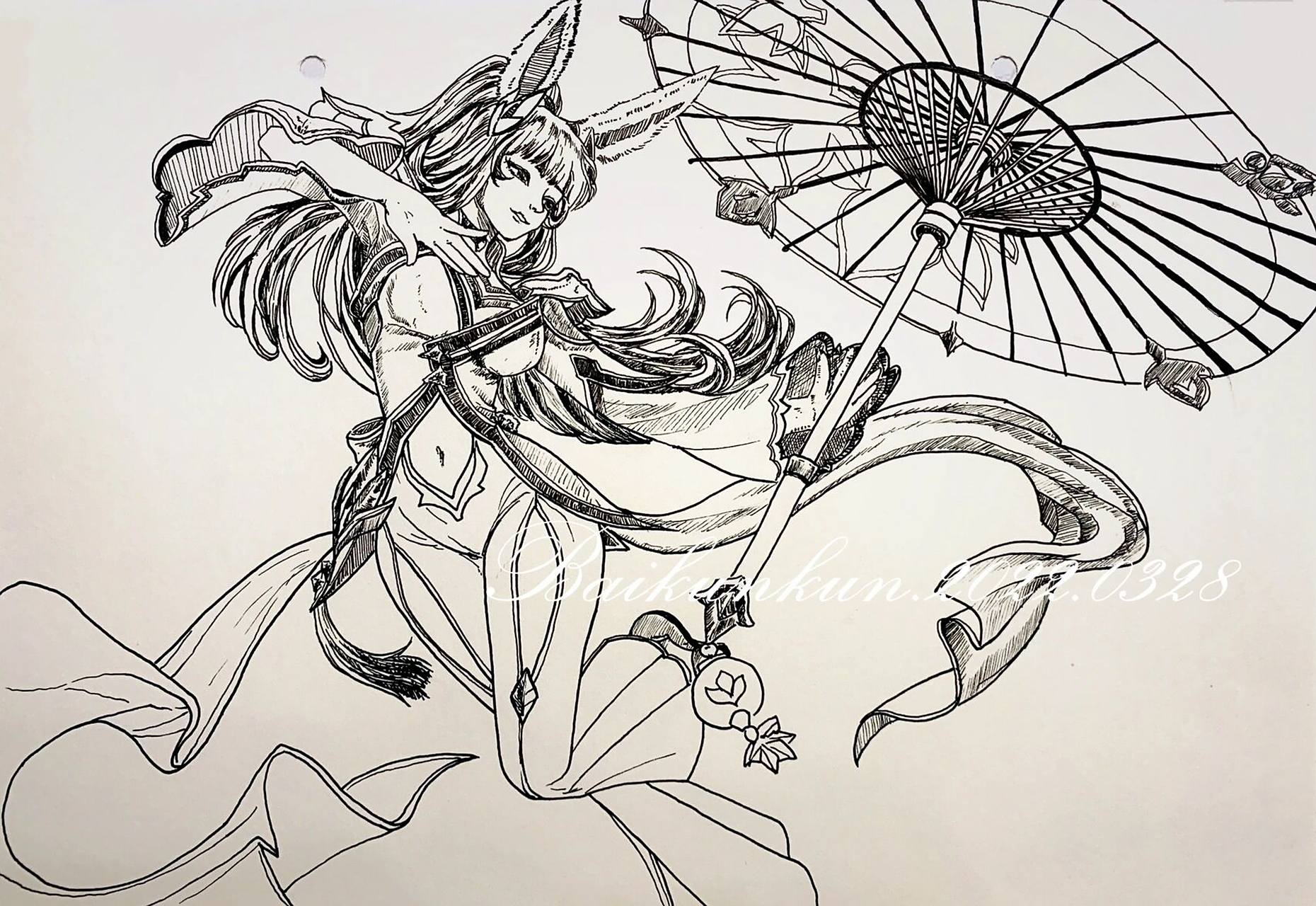 手绘王者荣耀英雄系列——射手篇(一)公孙离 "再多喜欢阿离一点 ,可以