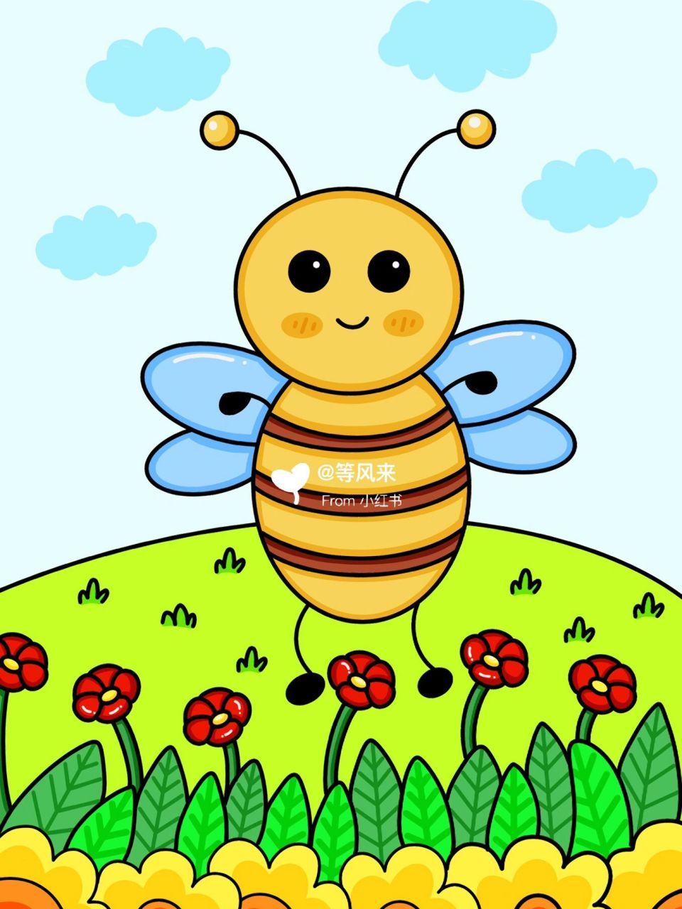 蜜蜂简笔画 可爱 涂色图片