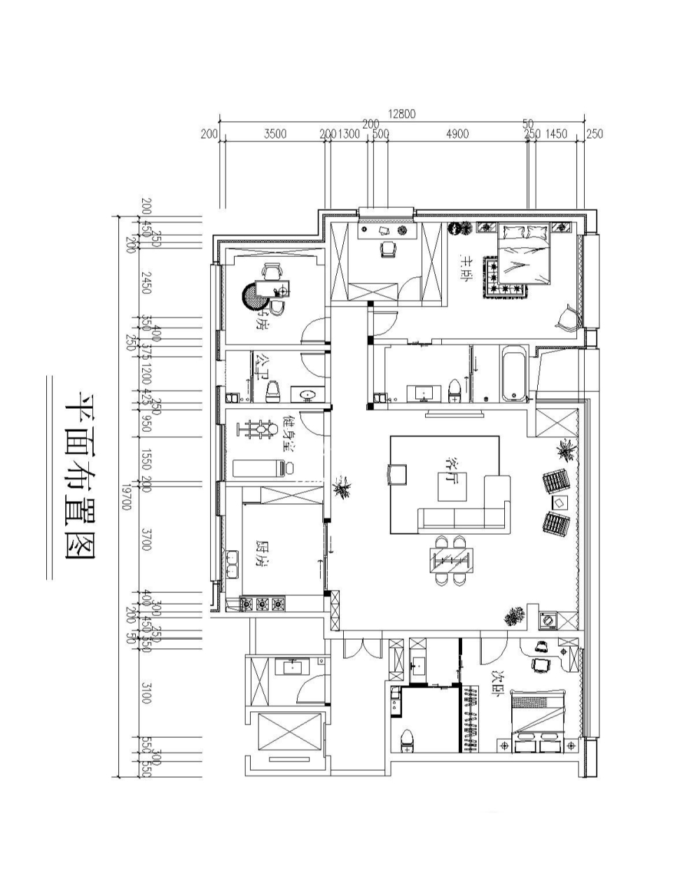 室内设计(cad,3d效果图) 200平大平层cad平面布置图 3d效果图
