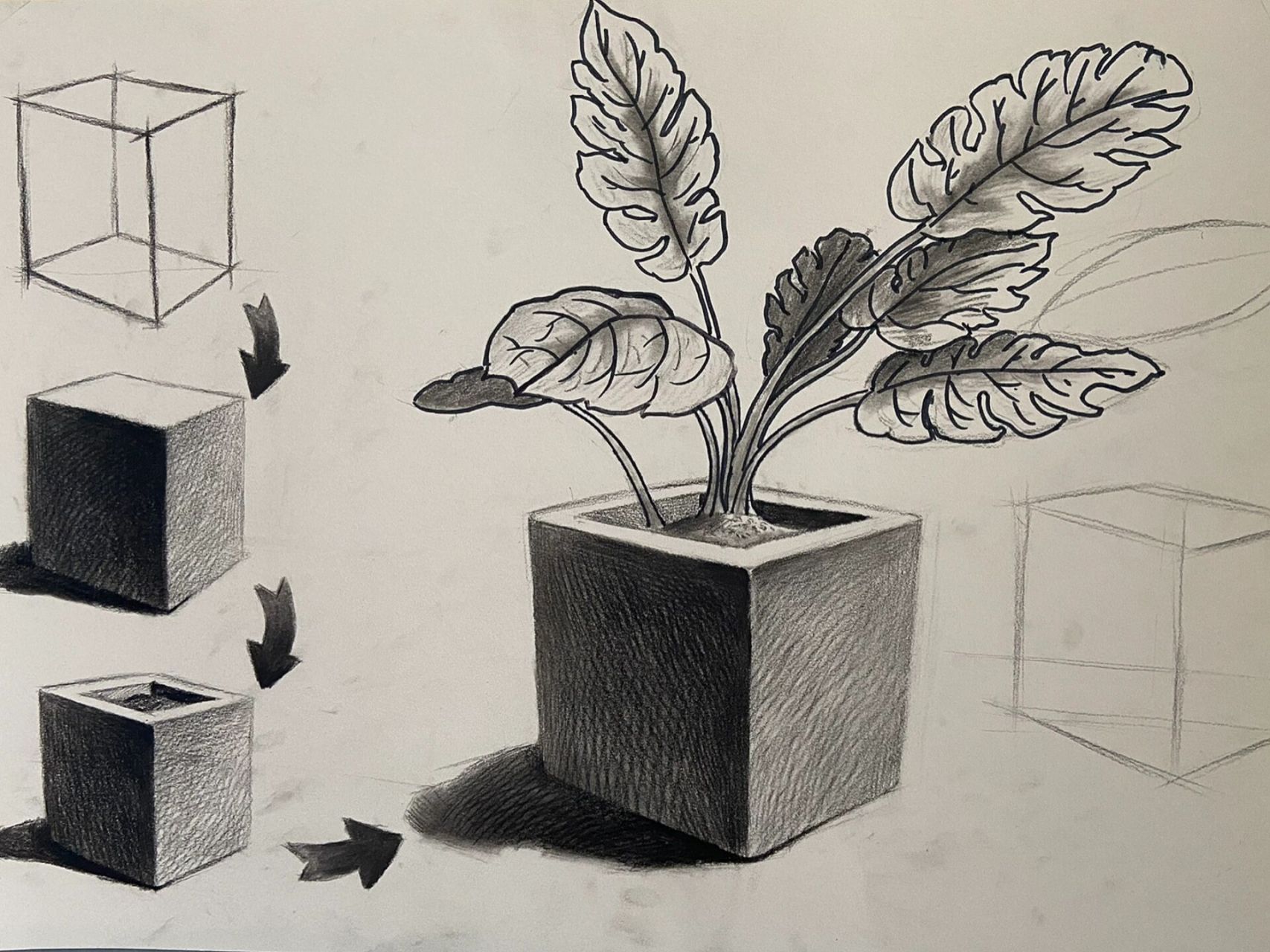 小学生基础素描   适合8-12岁小学生的基础素描 了解正方体的透视关系