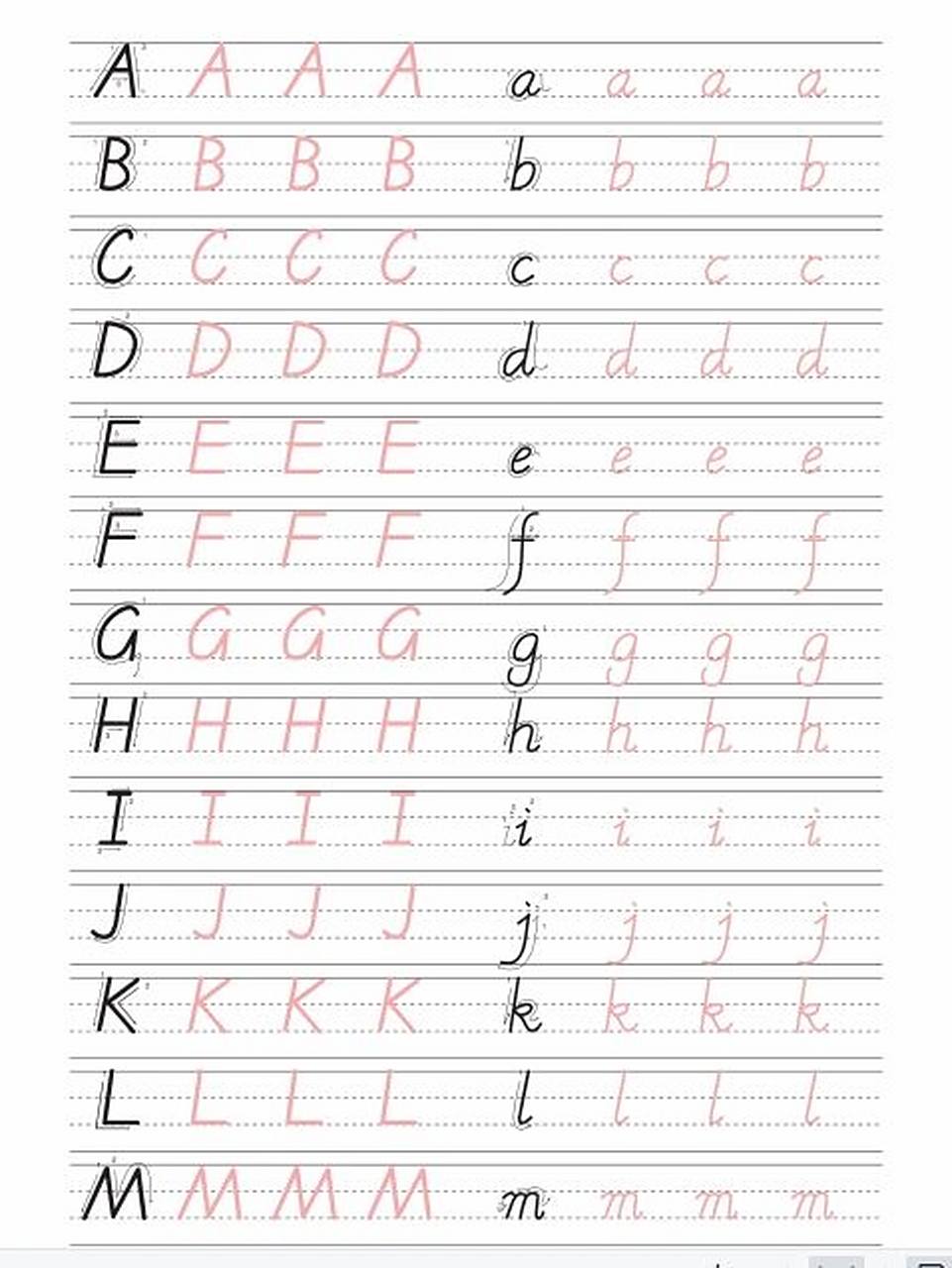 26个字母四线三格描红本 四线三格的26个字母大小写的描写文档,免费