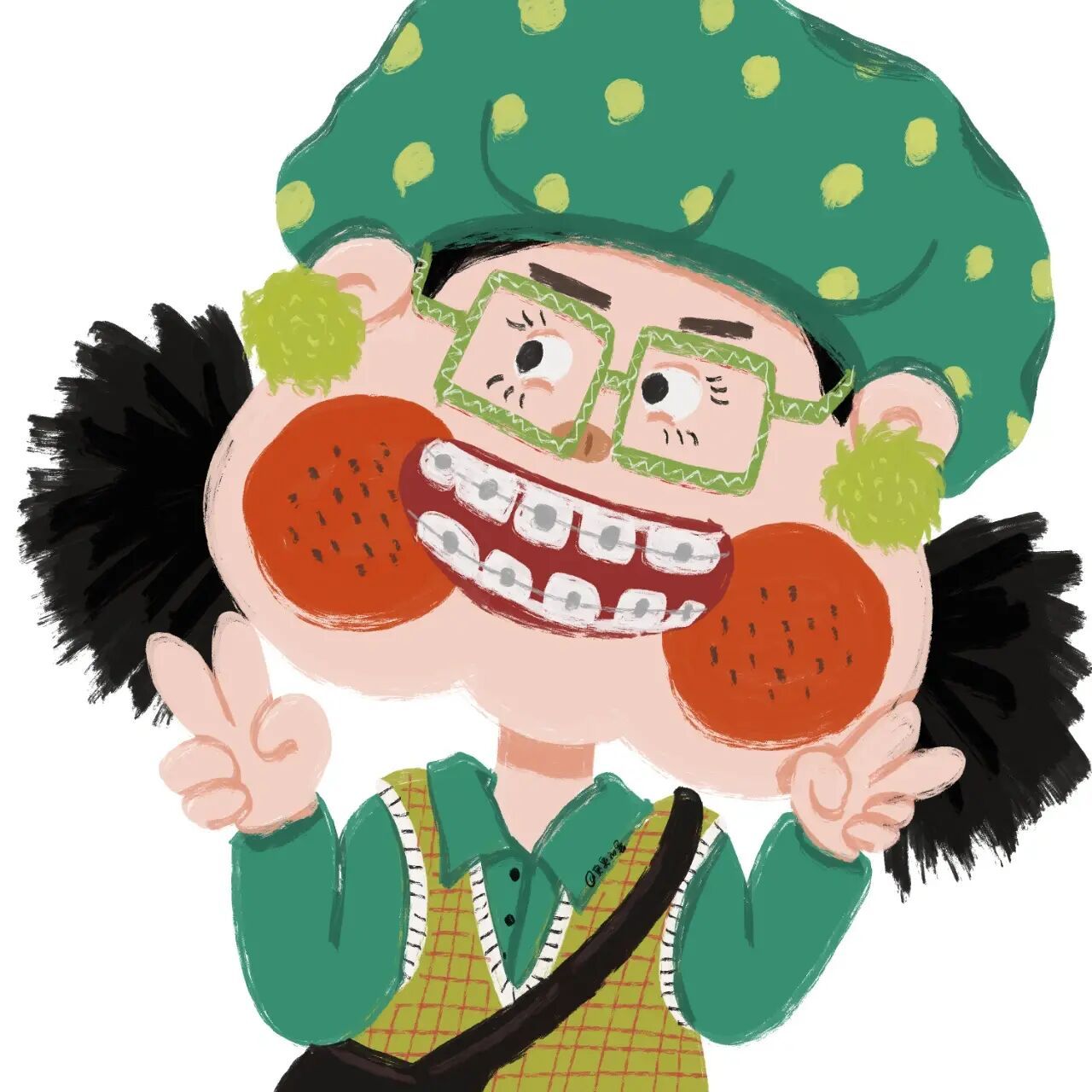 手绘插画|丑萌头像|戴牙套女孩集合啦 图片均为原创,未经授权禁止商用