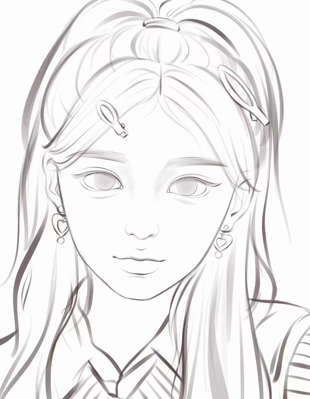 高马尾的女孩|女生头像线稿练习187