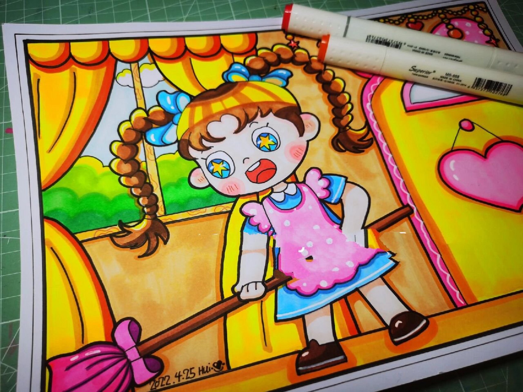 劳动节主题画《家务小能手》附线稿 自己的事情自己做,劳动假期快到了