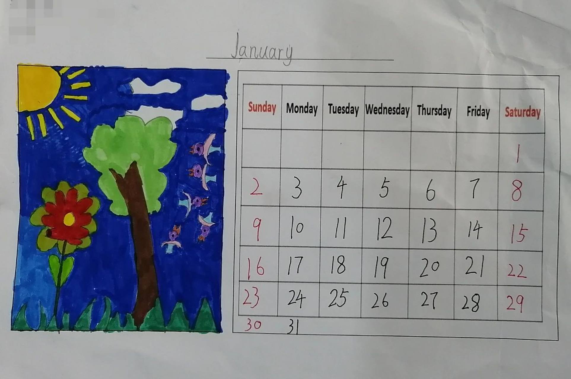 日历英文手抄报 二年级的学生正准备学月份的英语表达.
