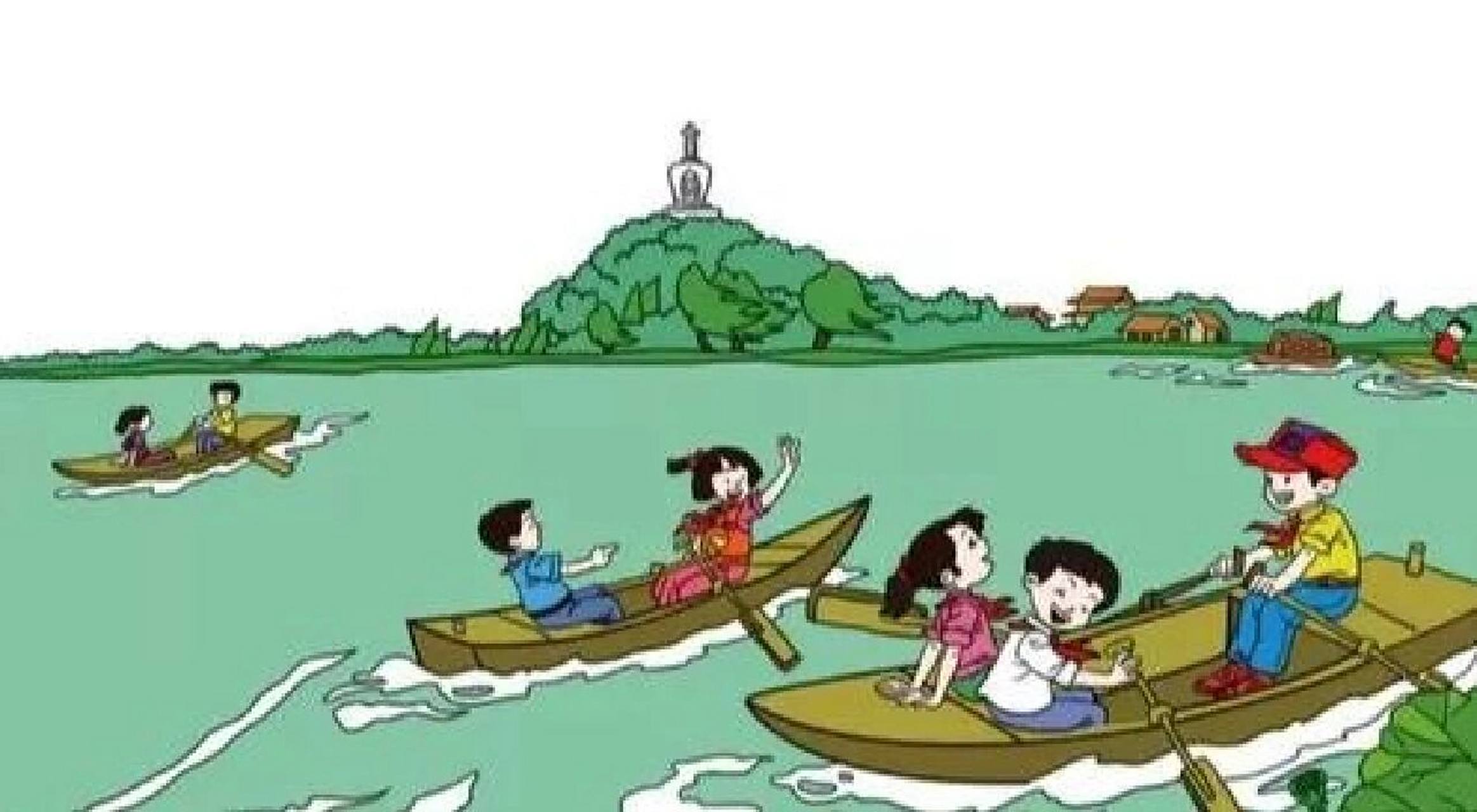 看图写话 划船 一个风和日丽的下午,我们几位小伙伴去公园划船.