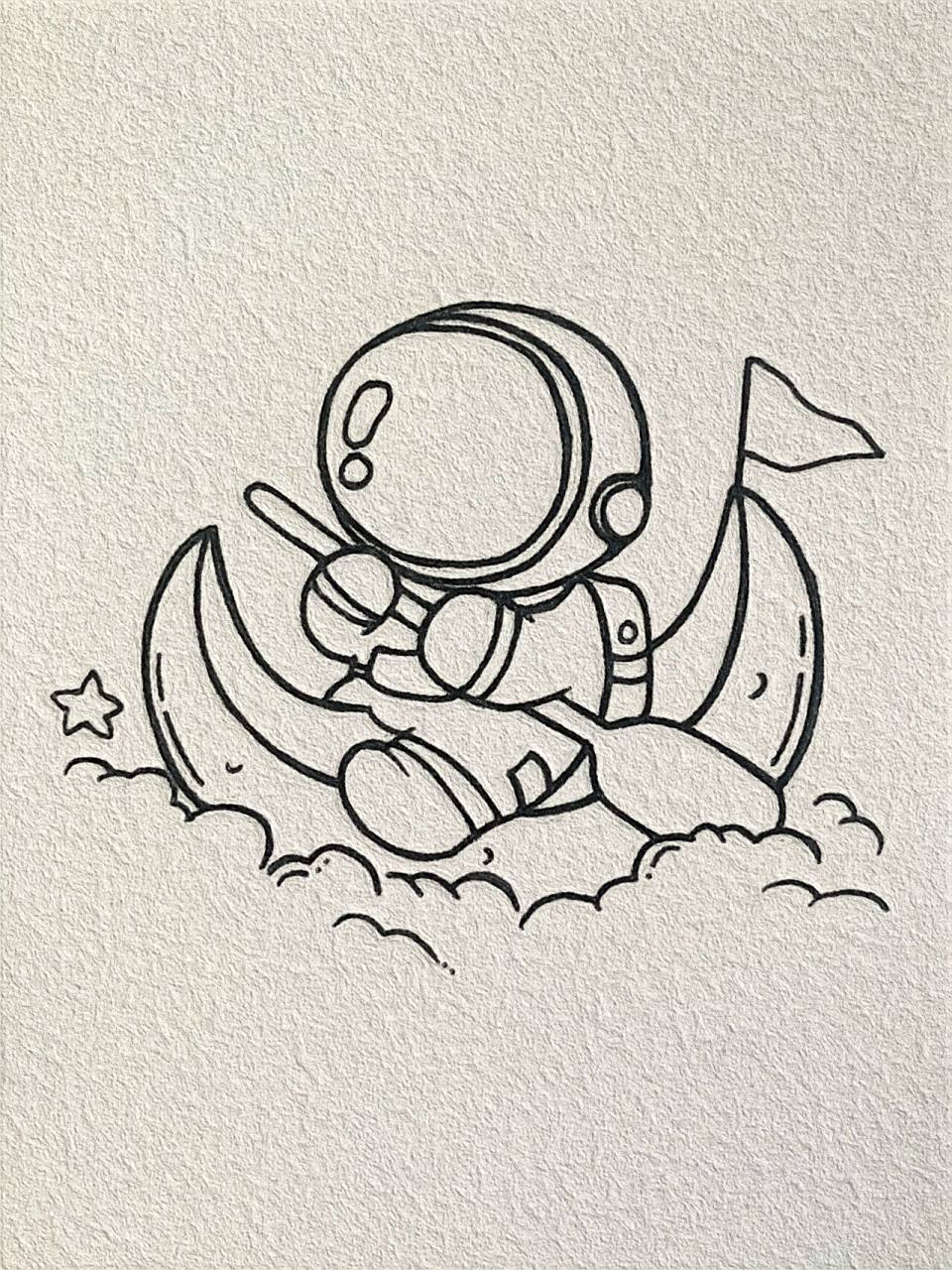 简笔画-宇航员    我是银河里的流浪家,你是月球里的常驻民,我环游