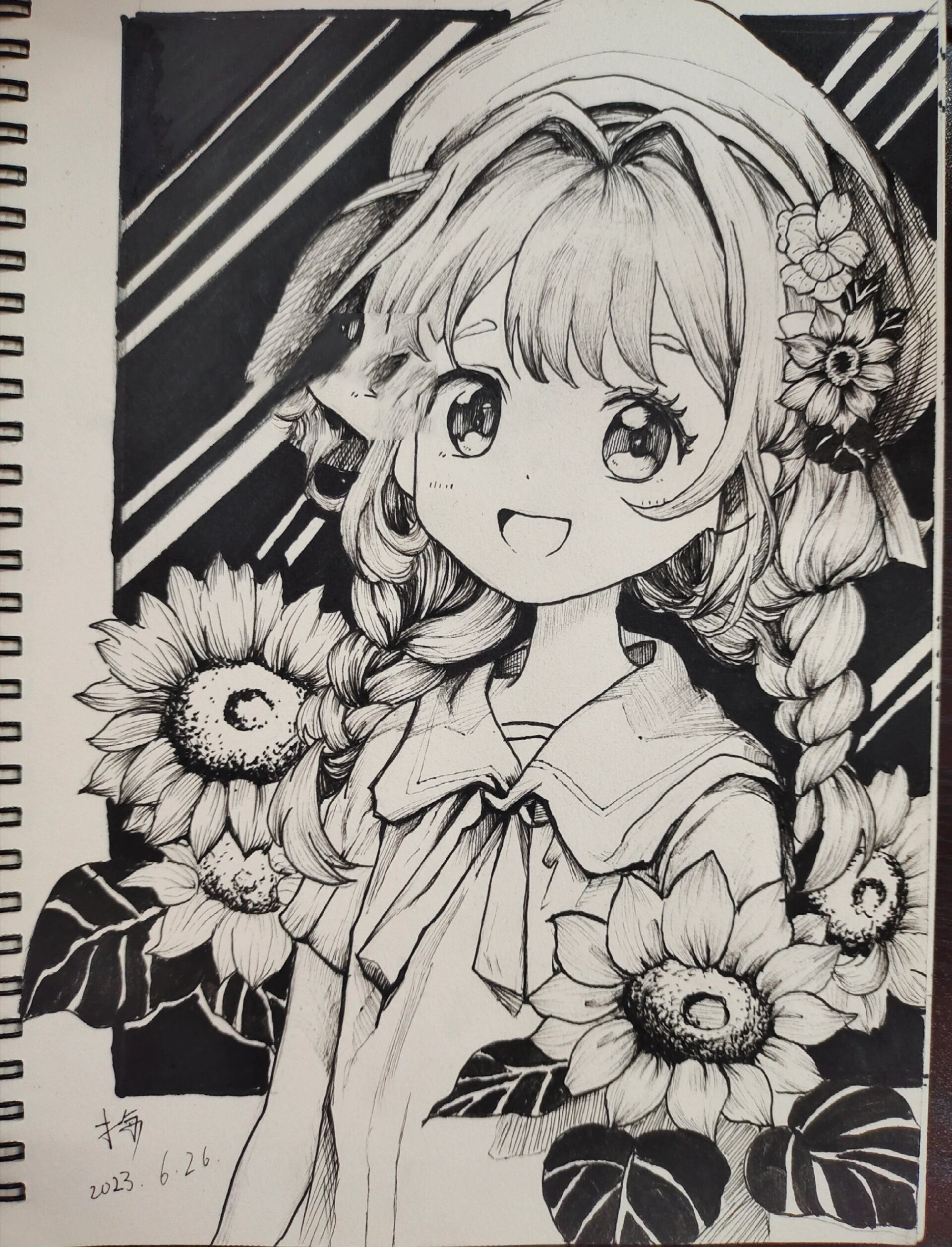 黑白手绘动漫人物插画步骤图