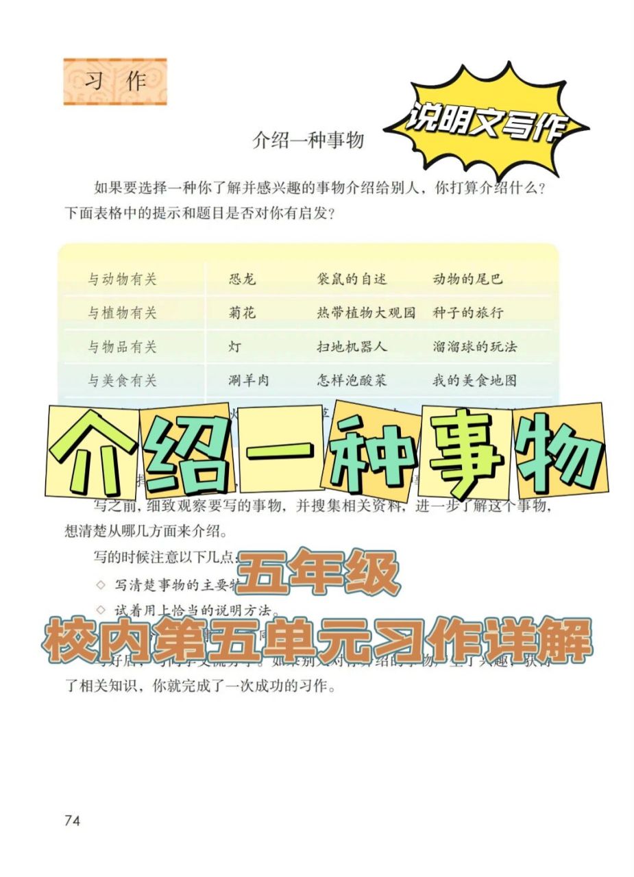 五上第五单元习作《介绍一种事物》思路详解 五年级