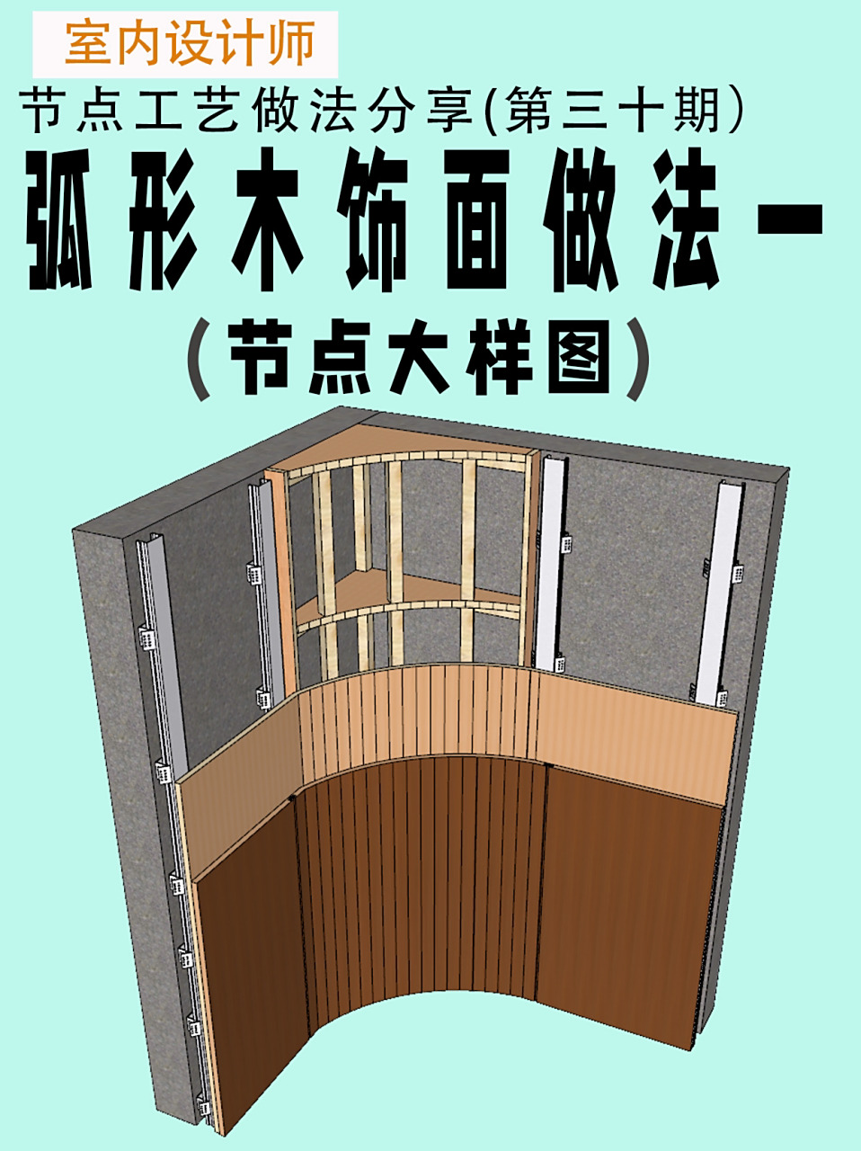 墙面弧形木饰面节点大样图施工做法详图分享