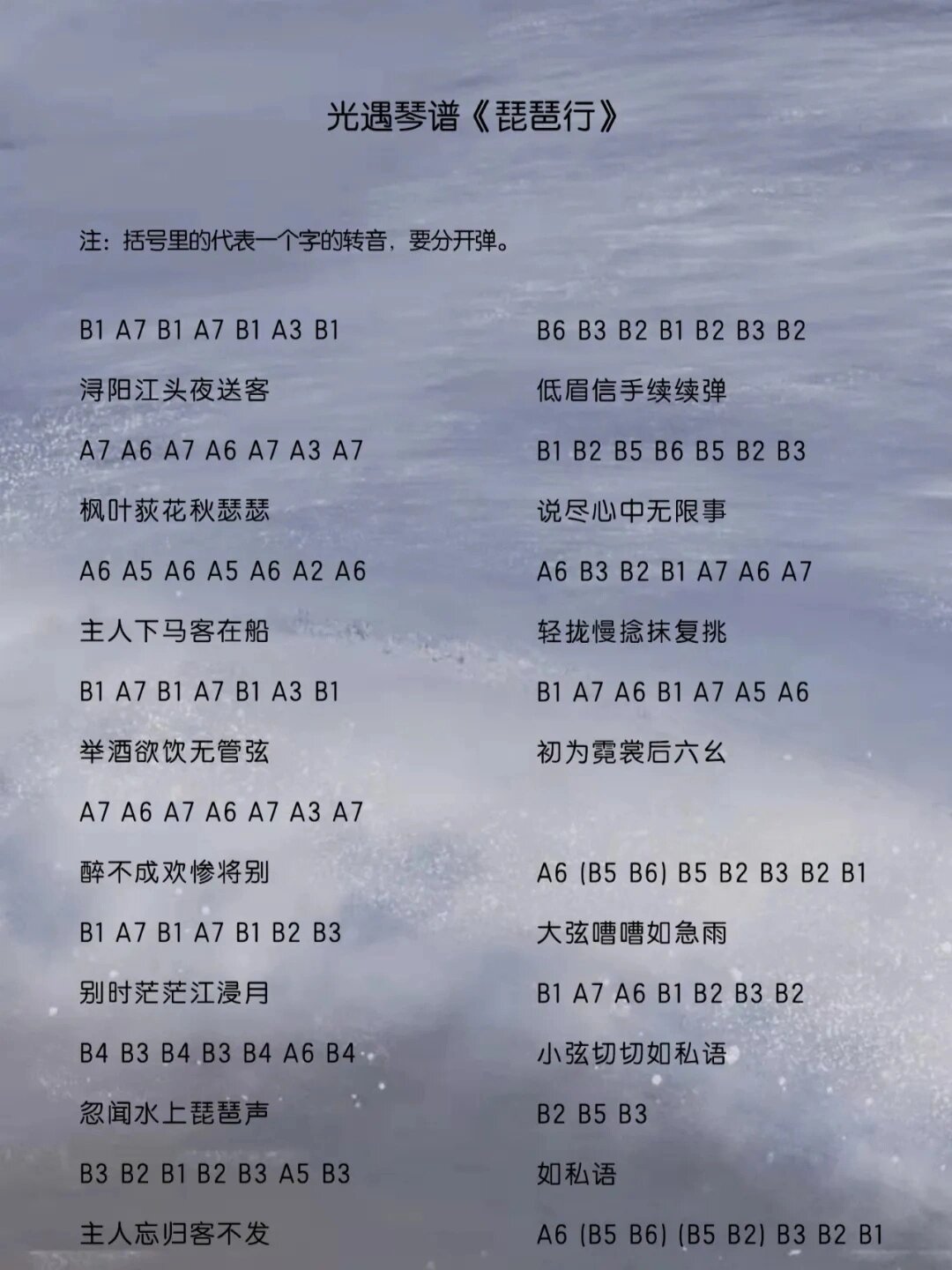 光遇琴谱《琵琶行》
