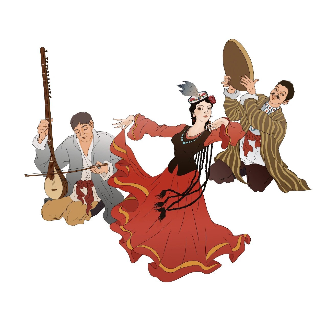 十二木卡姆 局部十二木卡姆歌舞,乐器插画.