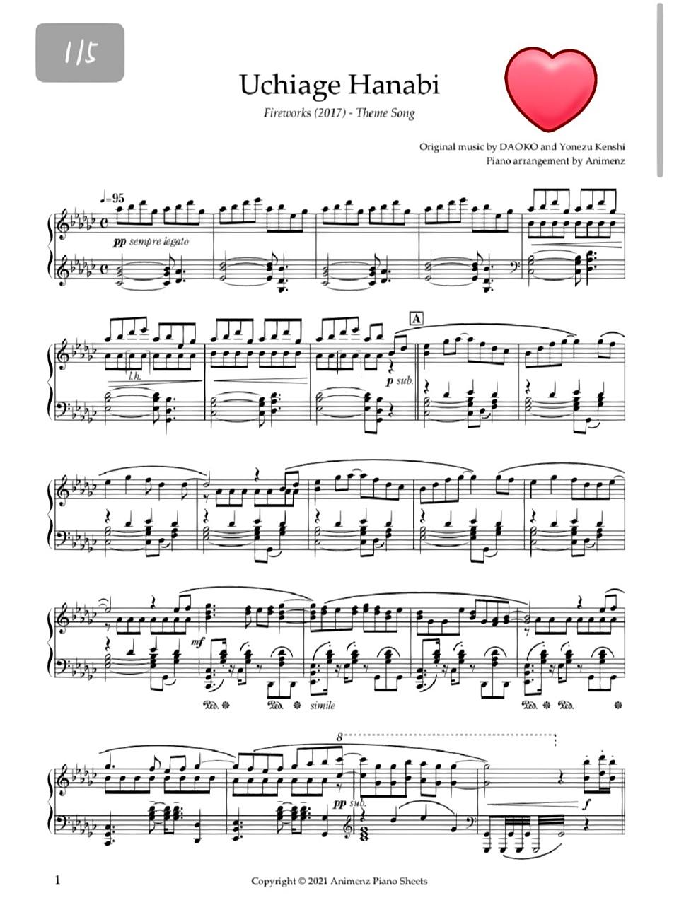 《打上花火》钢琴谱 a叔原版 浅弹了一下到了后面可能会有一点难但是