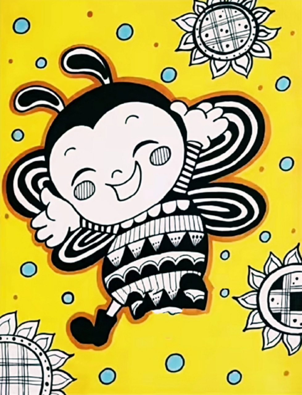 附大图小动物彩色创意线描画儿童画创意美术