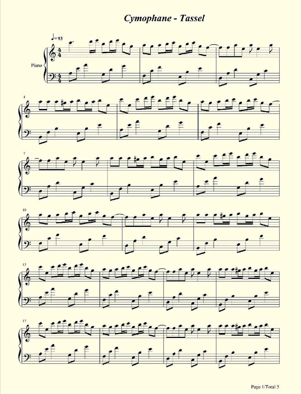 《tassel》钢琴谱五线谱 95可以说这首曲子是世界上最好听钢琴曲之