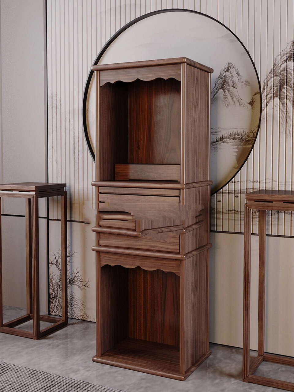 新中式双层神台柜 双层大容量空间摆放佛像或地主牌位,波浪门楣造型