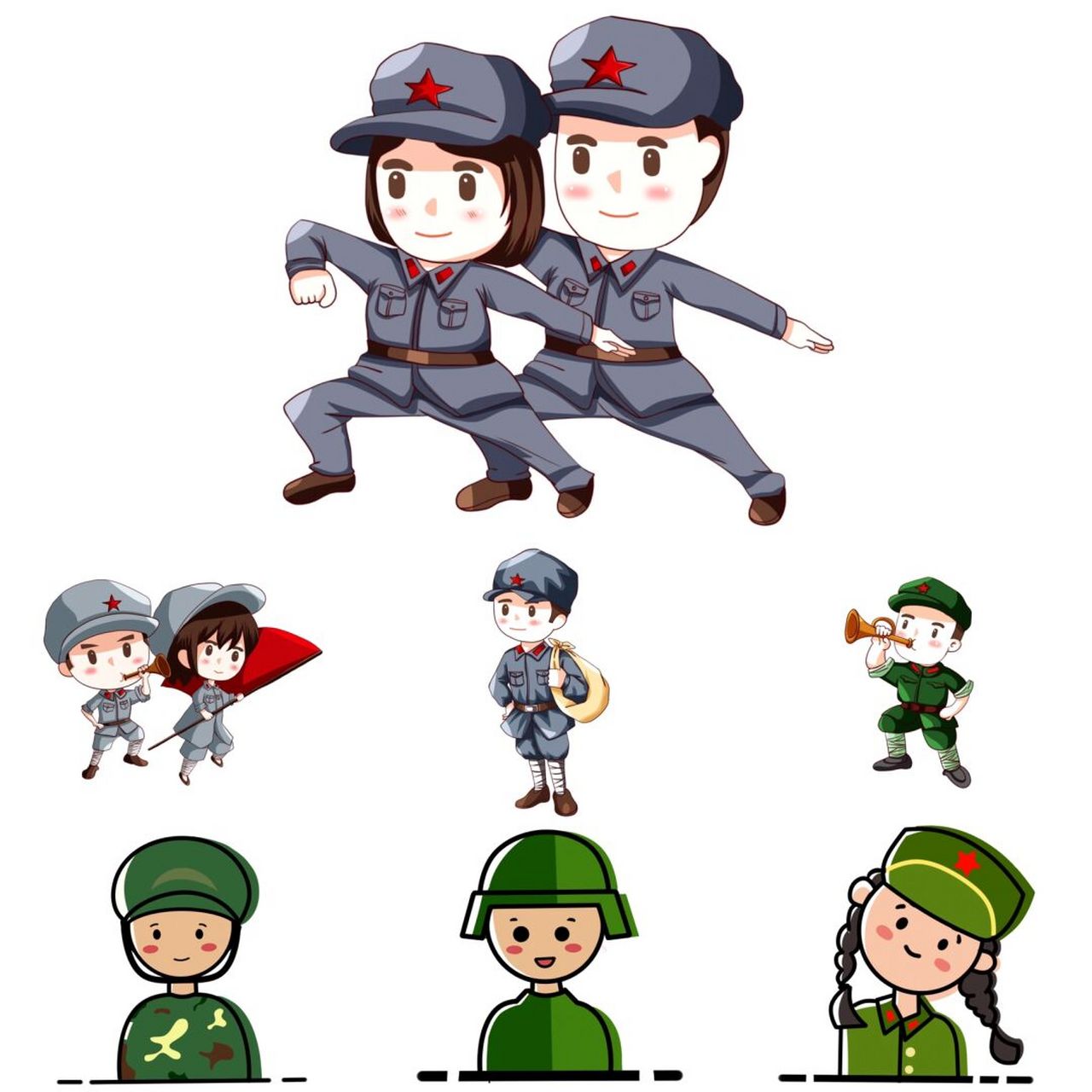 免抠元素|卡通军人兵哥哥人物形象 最美的兵哥哥人物卡通形象分享