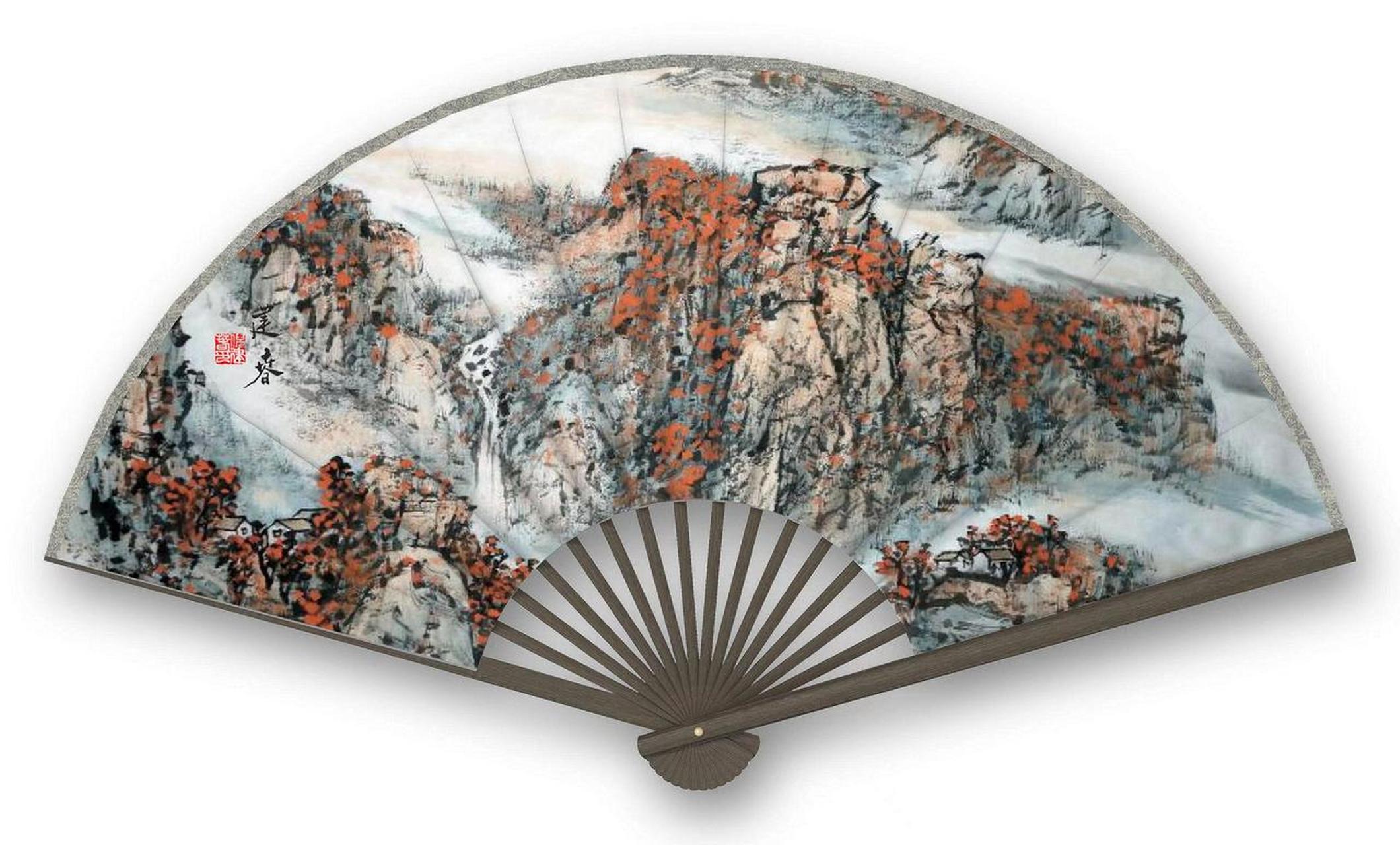 倪建春扇面山水欣赏手绘扇 国画 山水画