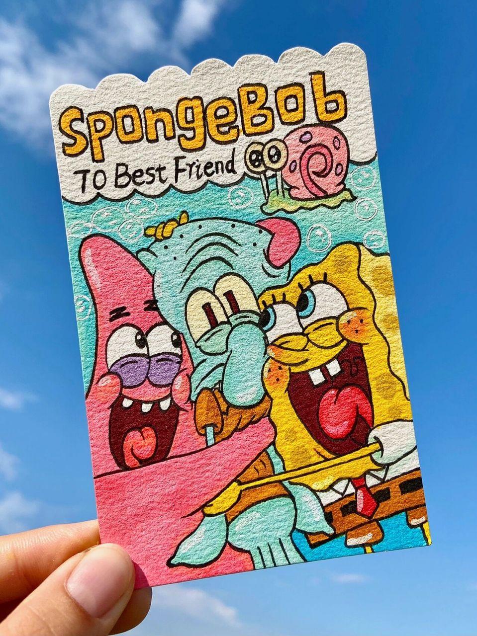 海绵宝宝好朋友手绘书签92附过程图 好朋友当然要永远在一起呀 海绵