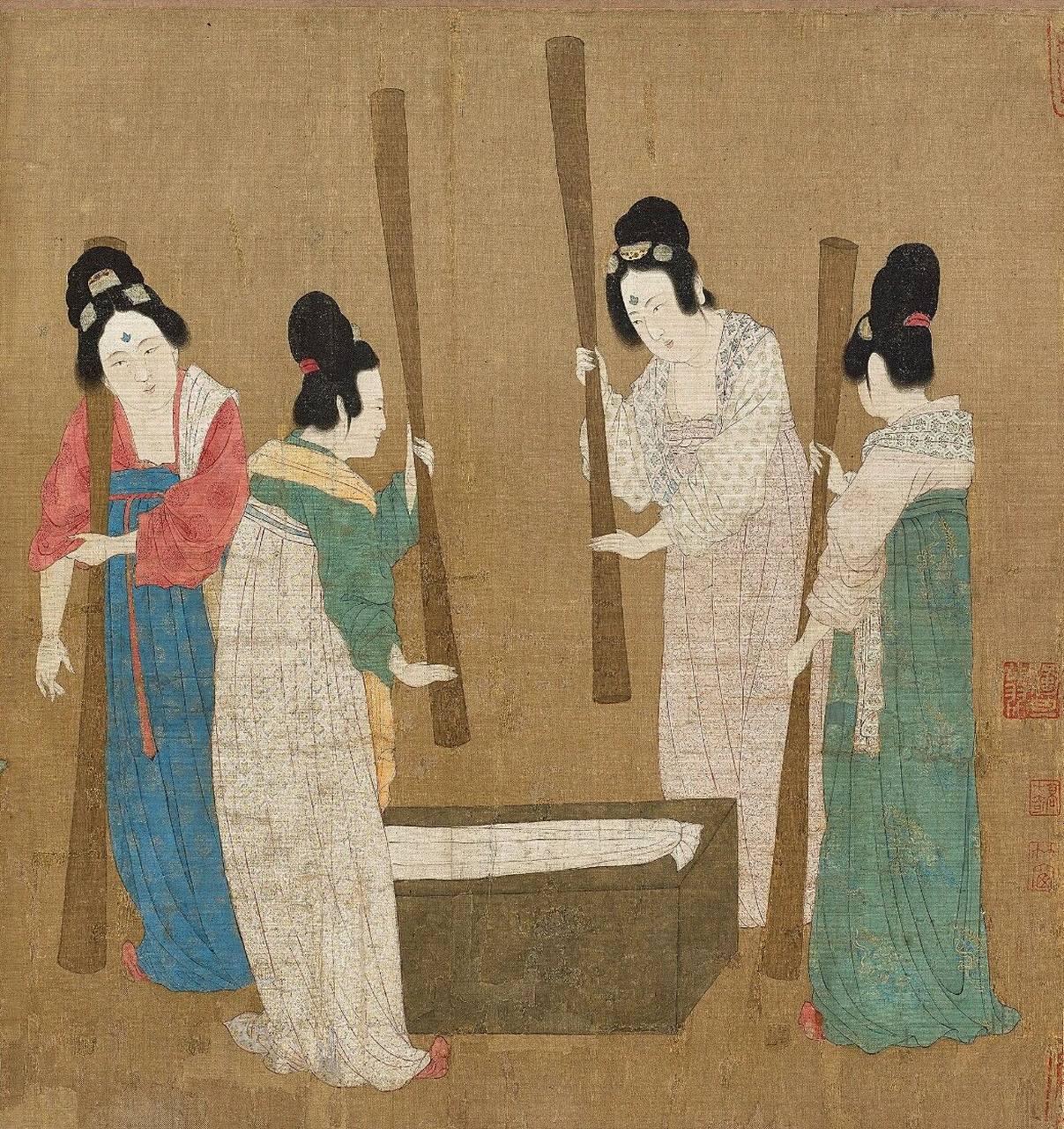 100幅中国名画赏析【15】《捣练图》 画家:张萱 创作时间:唐 尺寸:横