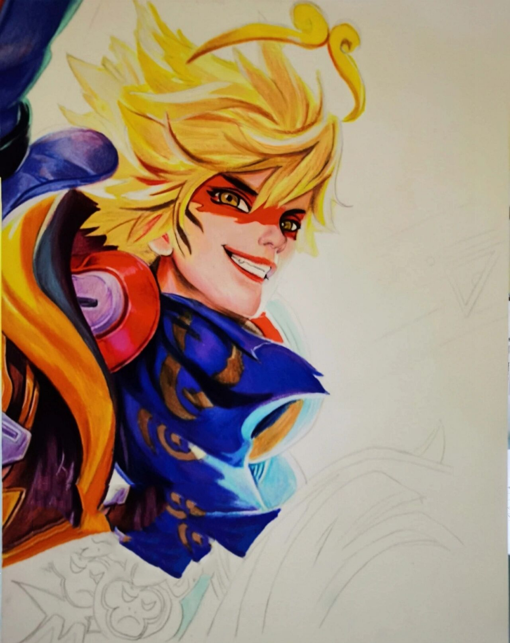 彩铅绘画孙悟空荣耀典藏皮肤步骤图  超级好画的王者英雄,大家画起来