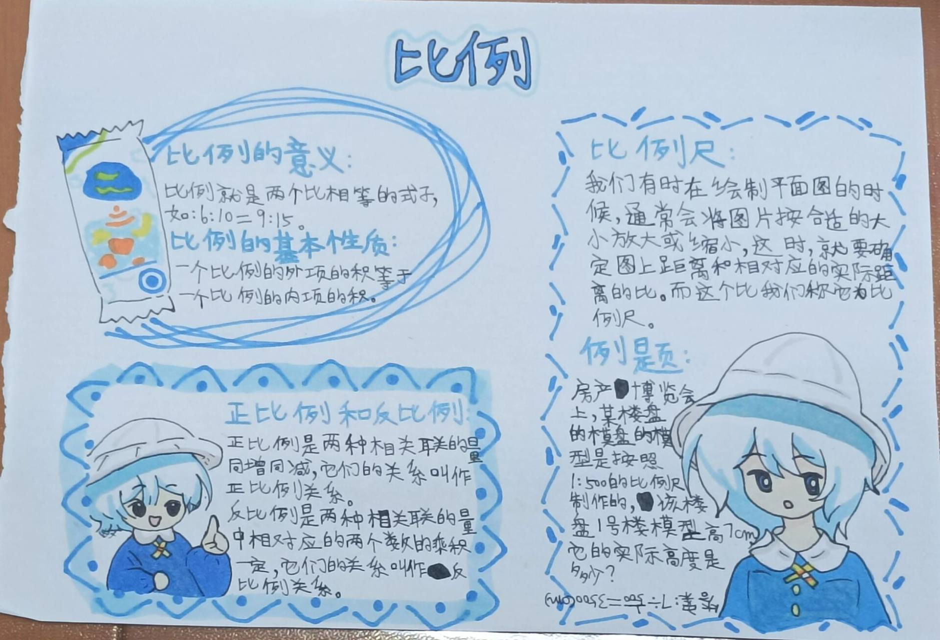 六年级数学小报——比例 蓝色系的