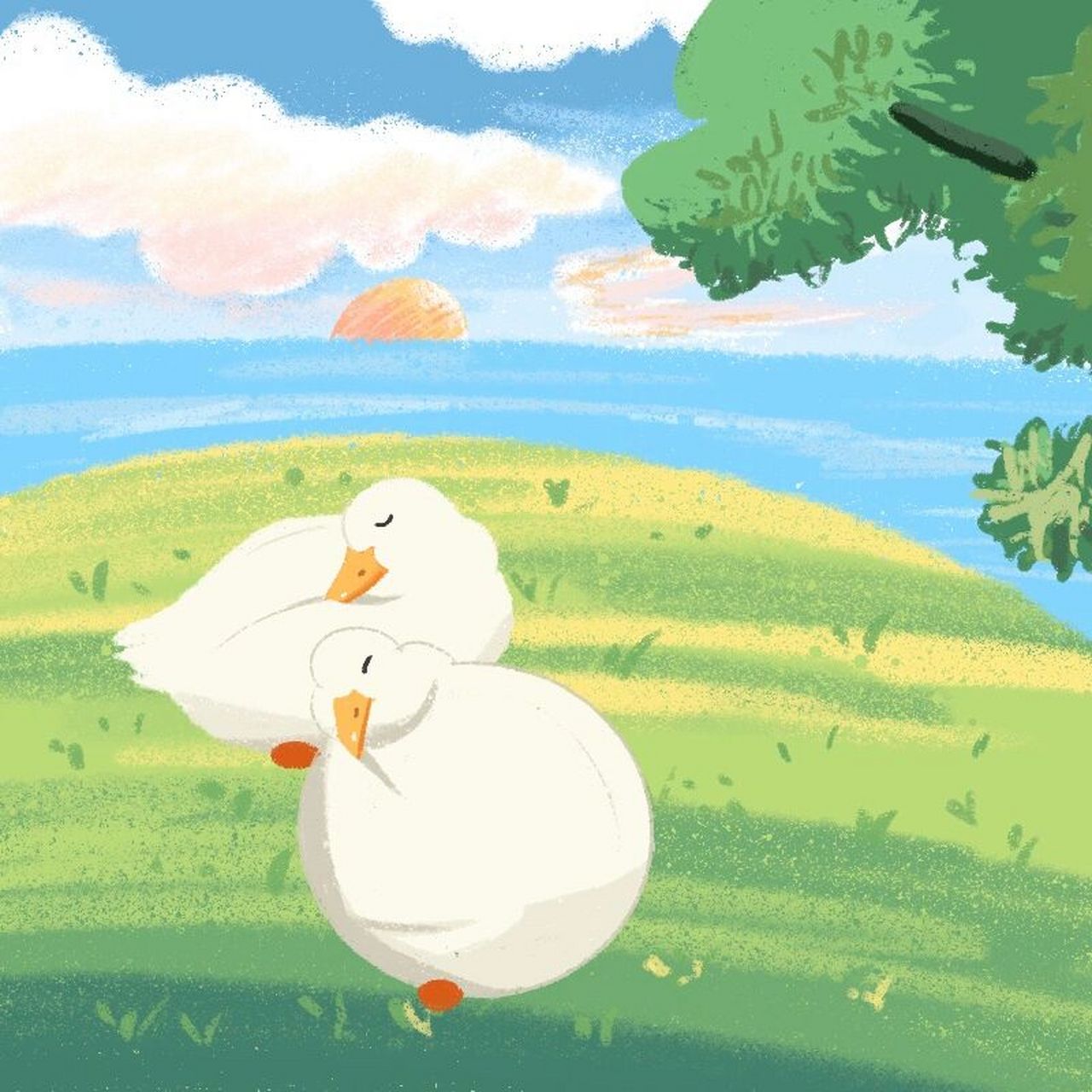 可爱插画|两只永远不会被吃掉的鸭子 这样的日子比做人类幸福太多啦!