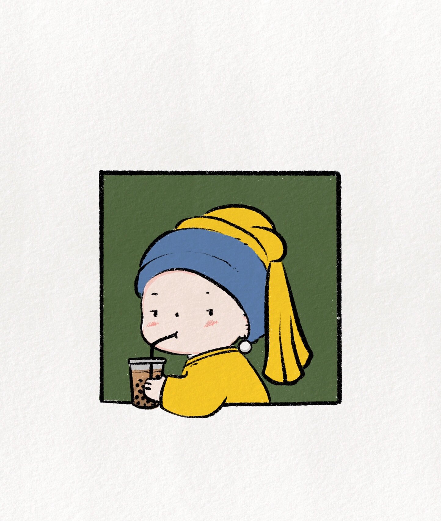 超可爱简笔画教程:带珍珠的少女喝珍珠奶茶