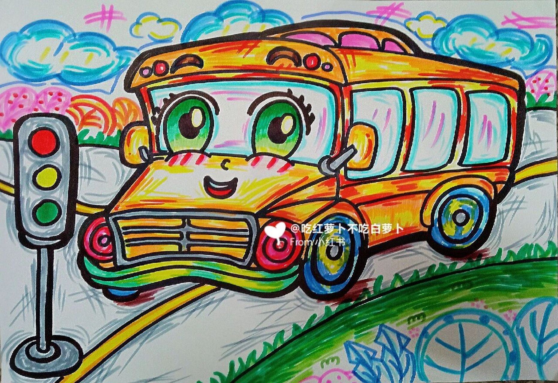 公交车卡通简笔画图片