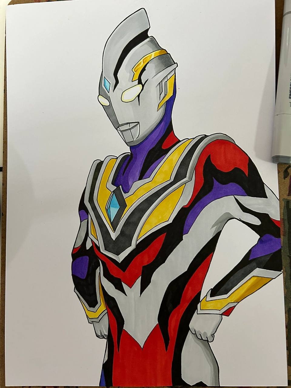 马克笔手绘真特利迦奥特曼全过程 线稿一如既往无话说,基本功练扎实