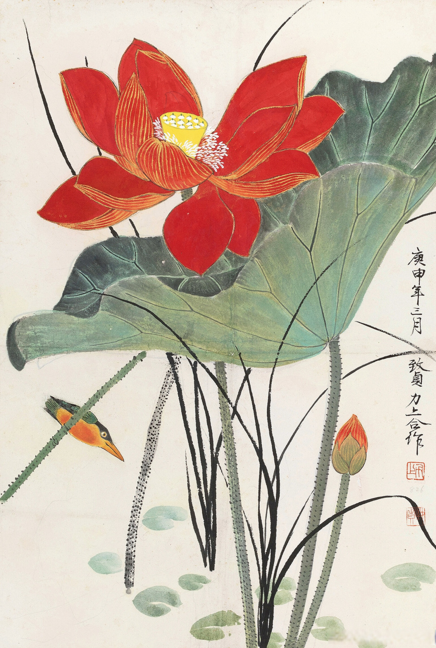 画家俞致贞,刘力上合作荷花图