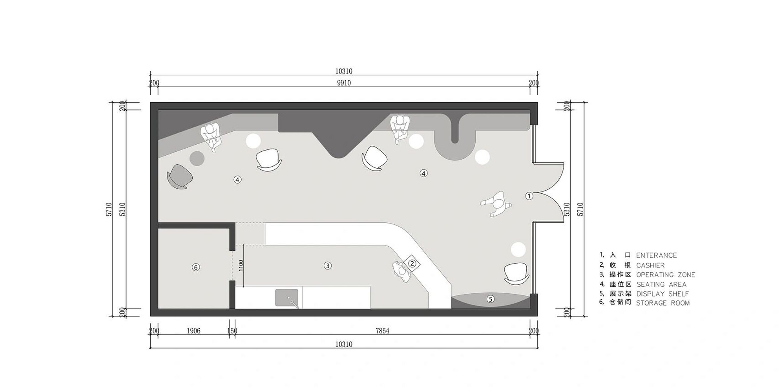 平面规划·不同面积的奶茶店平面布局