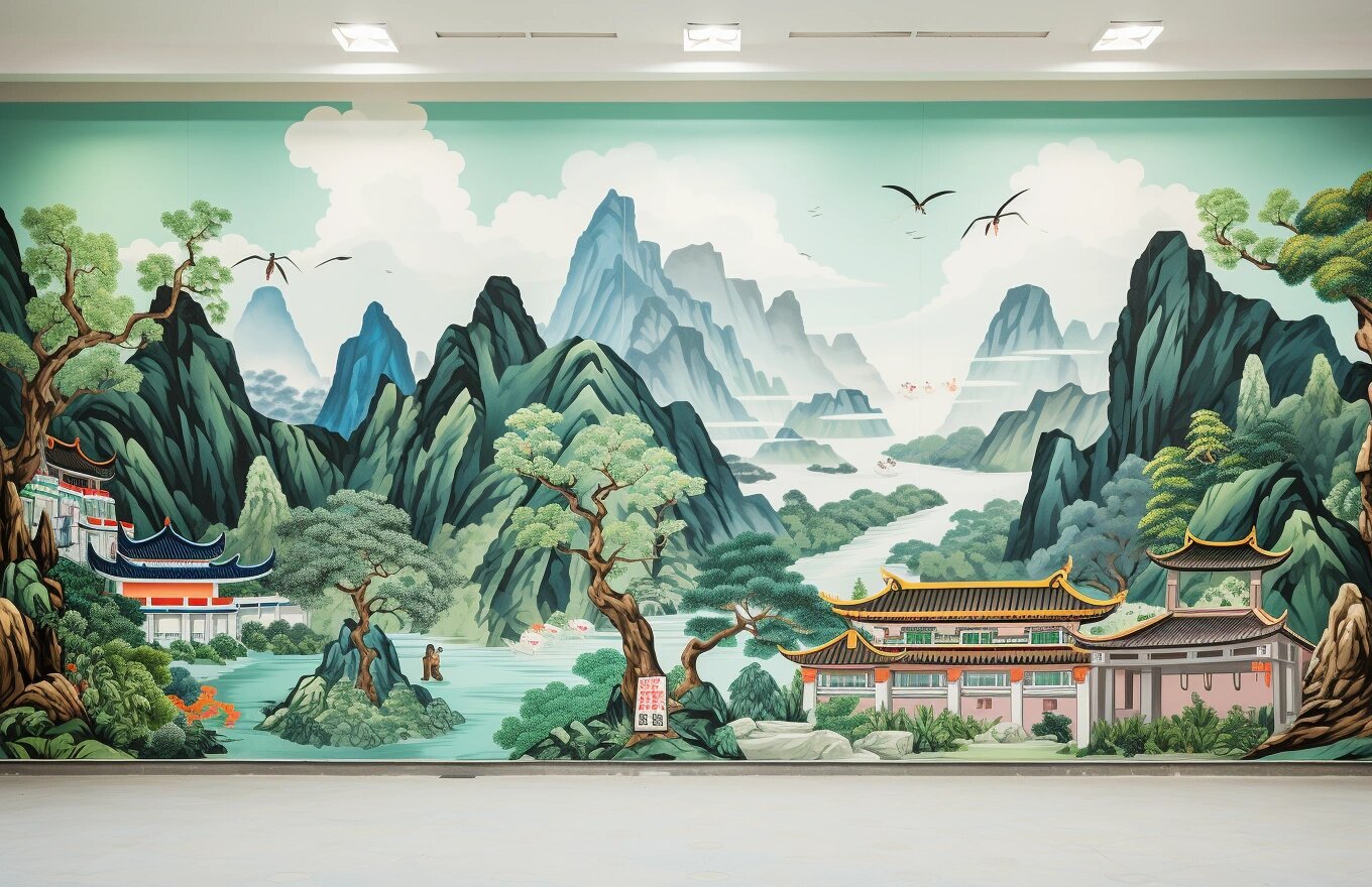 古风山水画墙绘