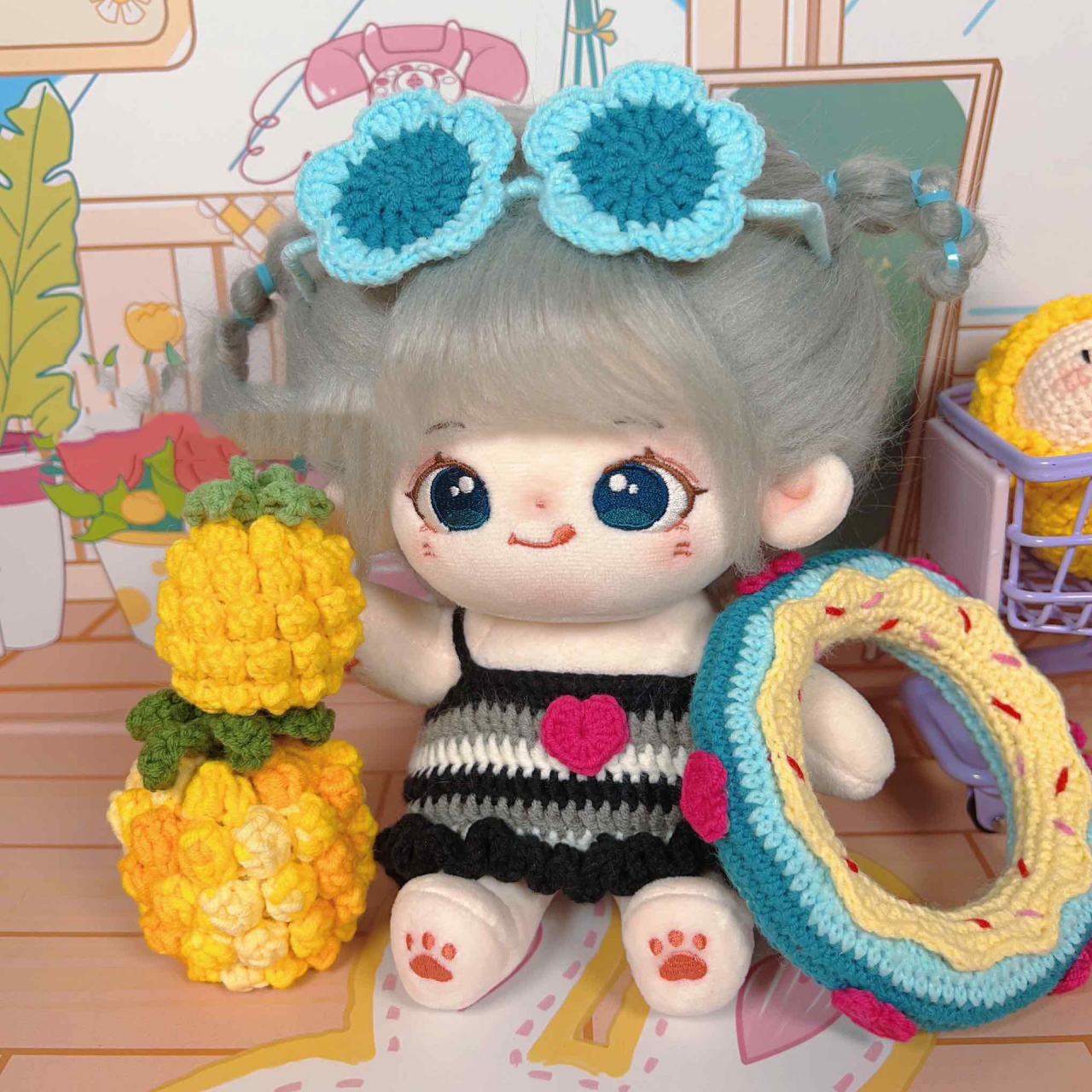 钩织款20cm娃衣套装(图解) 材料:萌娃娃四股毛线,2.