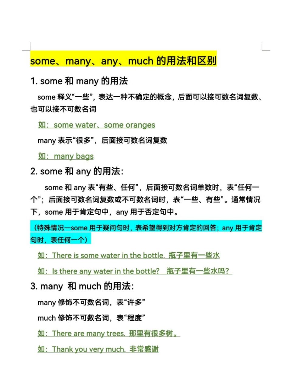 some,many,any,much的用法             some/any/many/much的用法