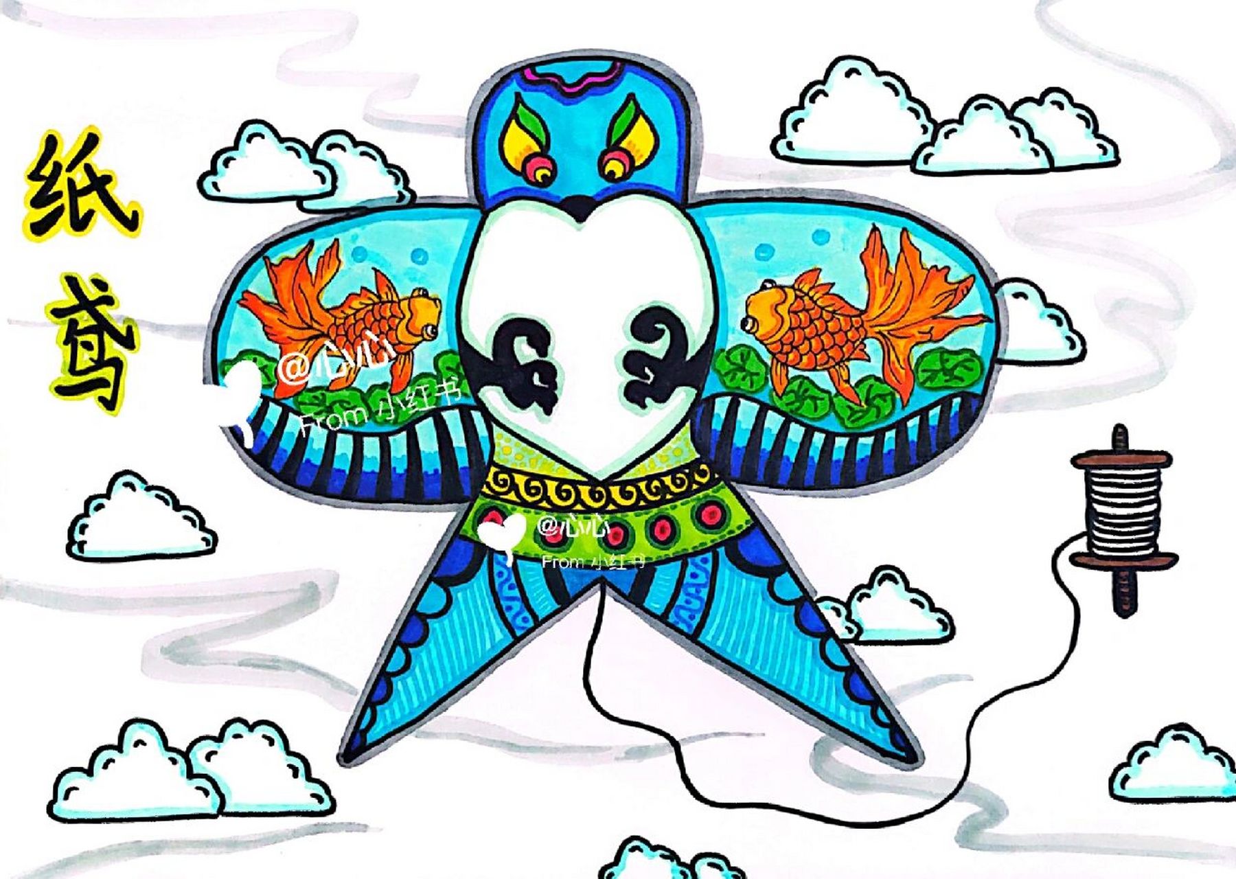 儿童画–纸鸢‖风筝(有课件步骤) 适合6-7岁 适合春天上的课程