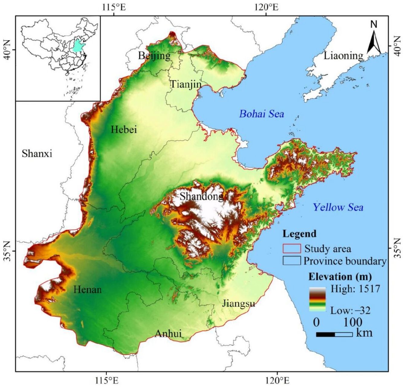 华北平原地形图 外网上找到的