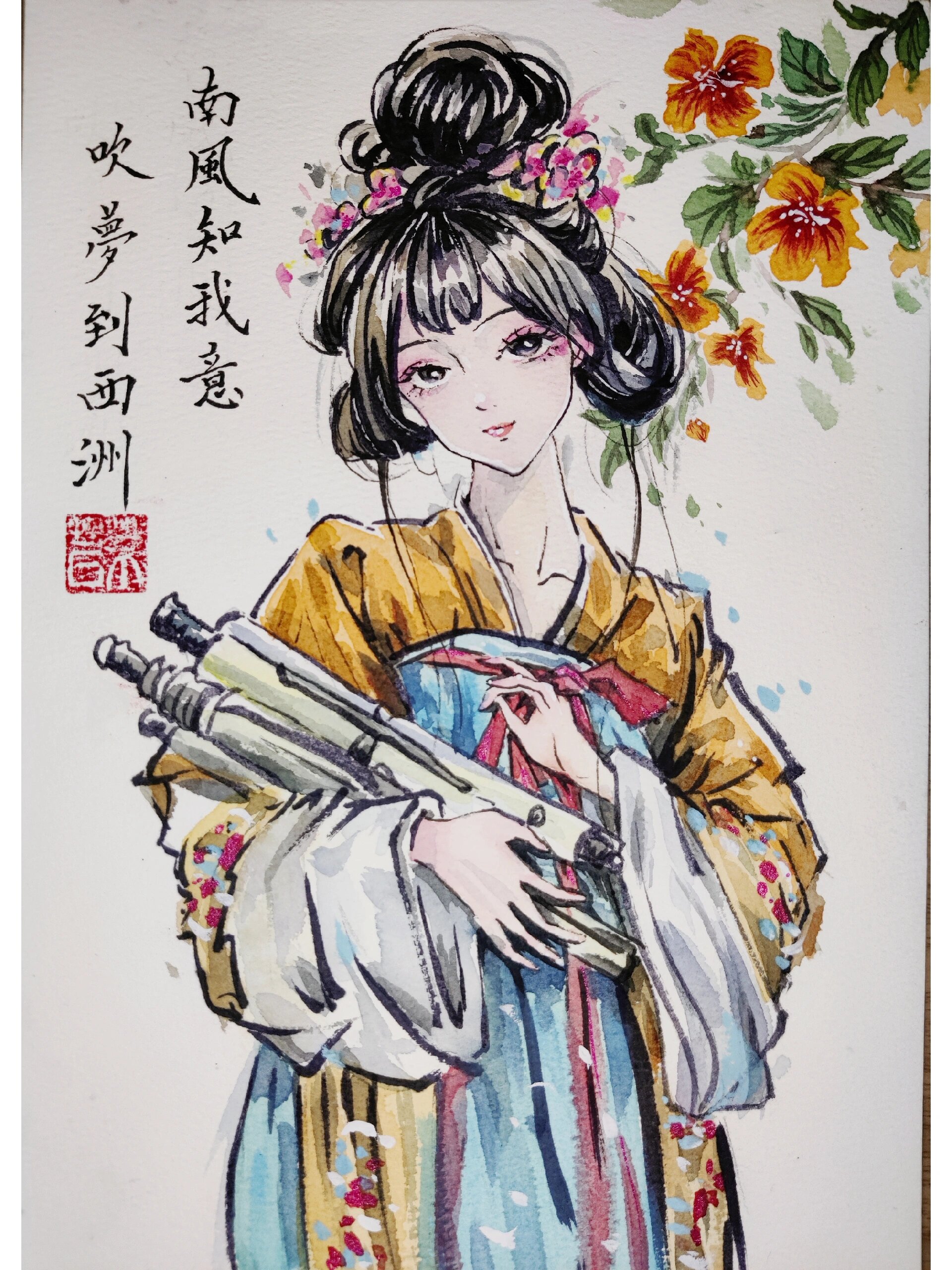 动漫古风水彩美女