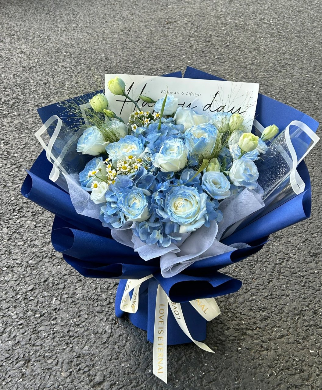 蓝绣球混搭碎冰蓝花束,简单的浪漫 每天都有好心情98