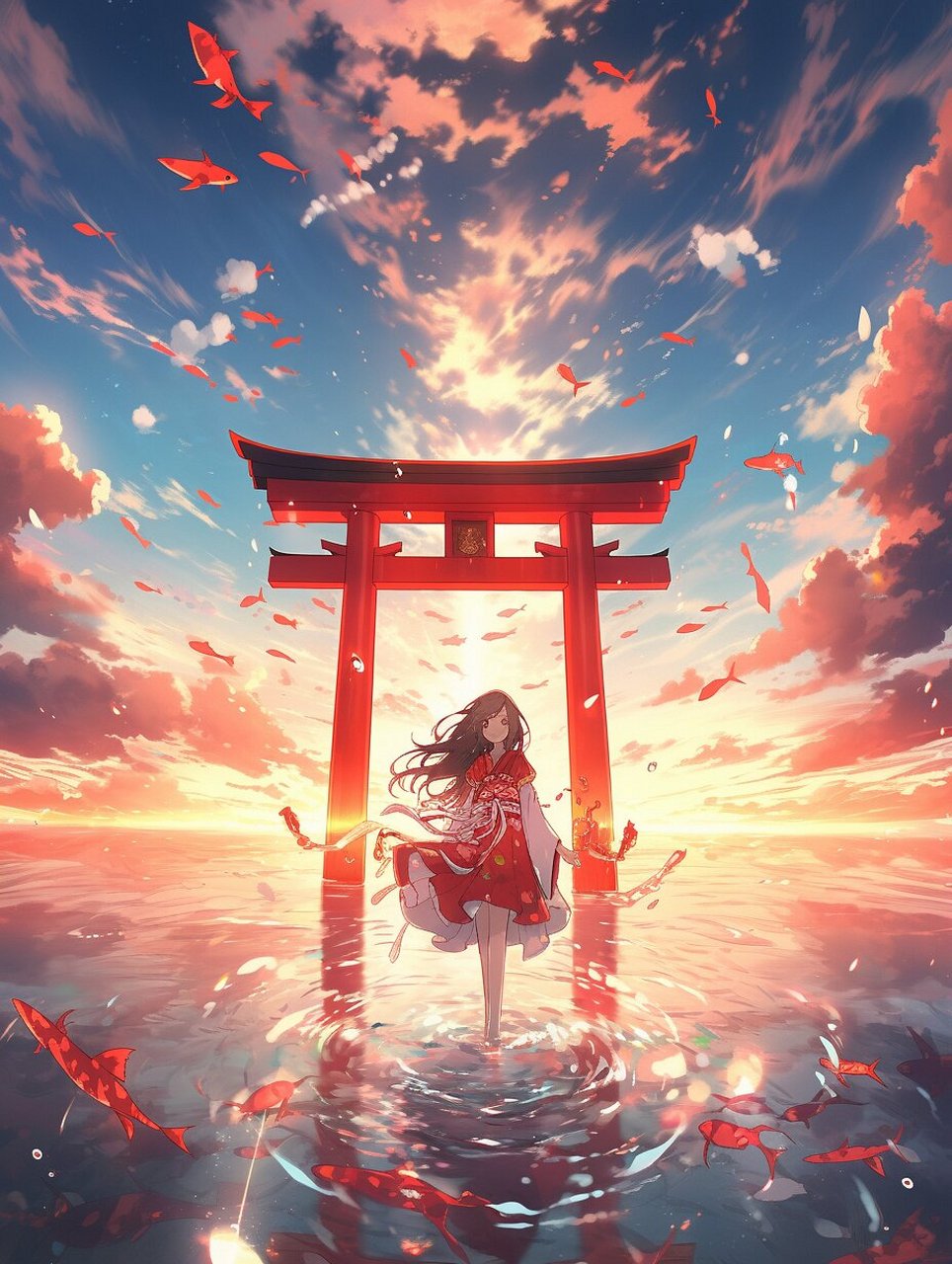 二次元绝美火烧云神社|风景&奇幻&壁纸 一步神域,一步人间 涟漪泛起时