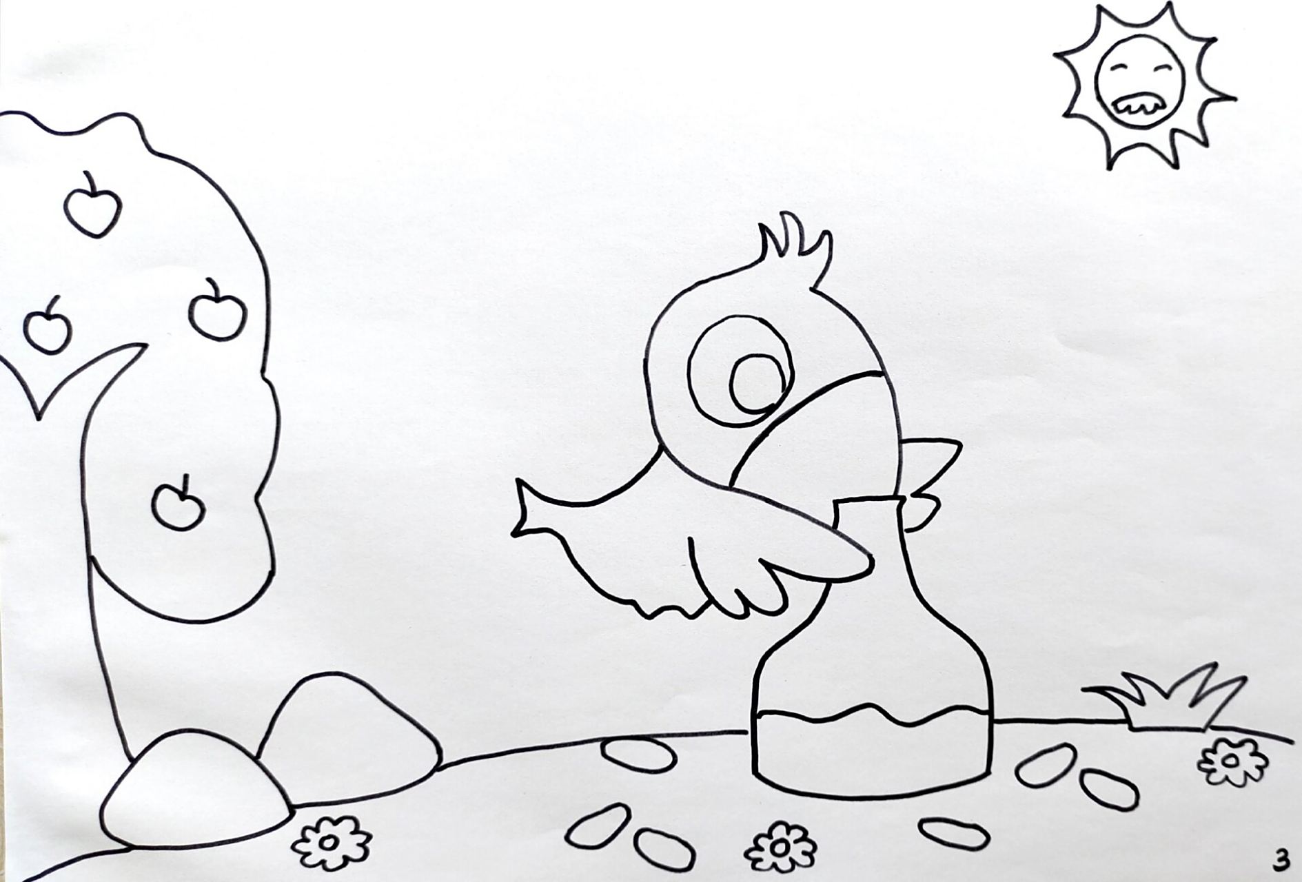 更新绘本故事《乌鸦喝水》可打印的线稿图 需要图片的小伙伴三连后